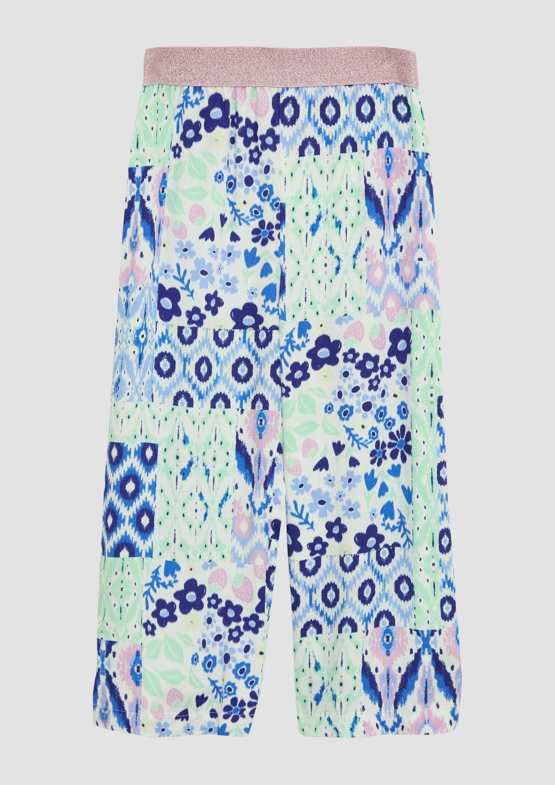 s.Oliver Chinos Hose Gemusterte Wide Leg Hose aus satinierter Viskose mit Glitzerbund