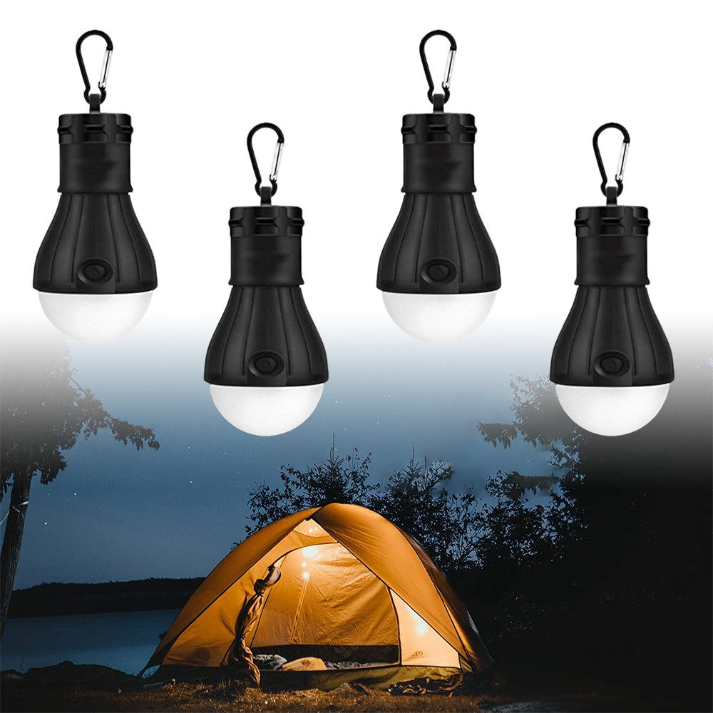TUWENA LED Laterne 4er Set LED Campinglampe LED Camping Laterne Zeltlampe Glühbirne Set, Notlicht mit Karabiner Wasserdicht Tragbare Camping Lantern LED