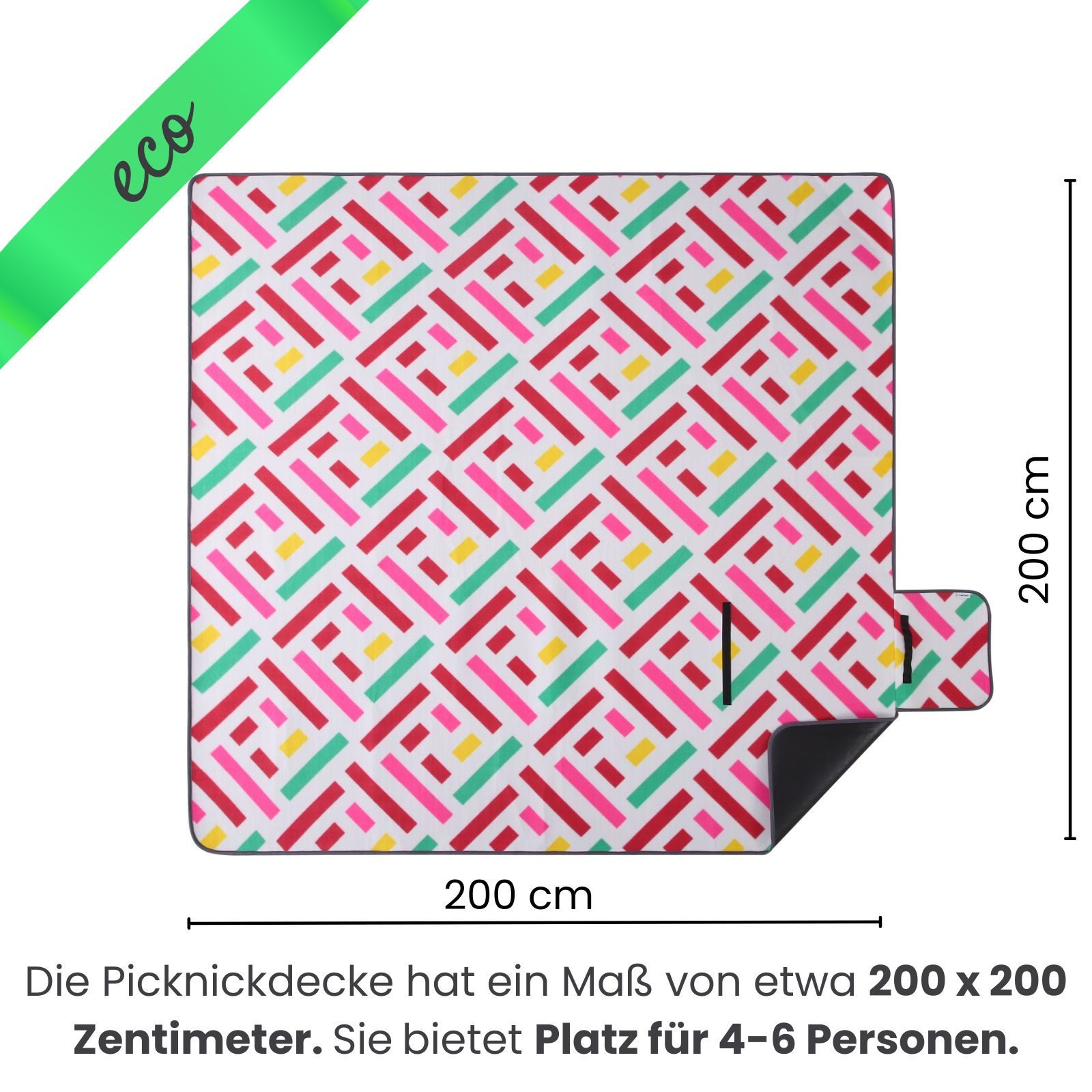 Picknickdecke XXL eco-line Picknickdecke ca. 200x200, wometo, Oberseite 100% recyceltes Fleece, wasserdicht