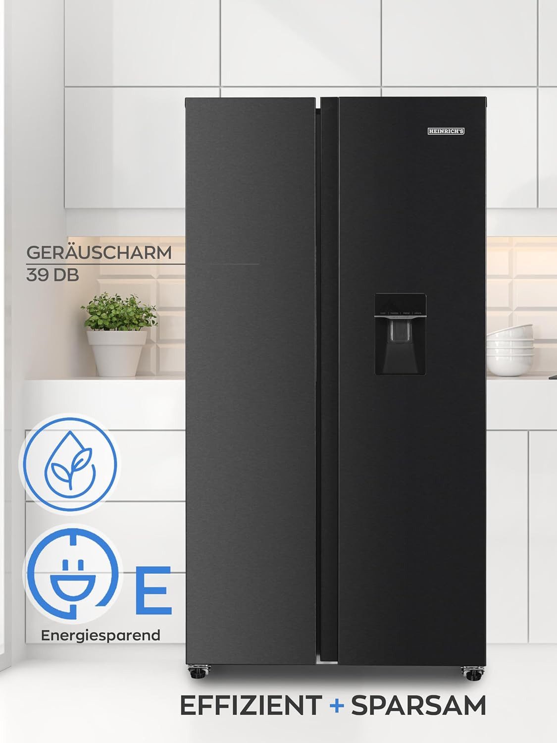 Heinrich´s Kühl-/Gefrierkombination HSBS 3098 SIX, 170 cm hoch, 91 cm breit, Side-by-Side Kühlschrank 439L Gesamtvolumen 151L Gefriervolumen