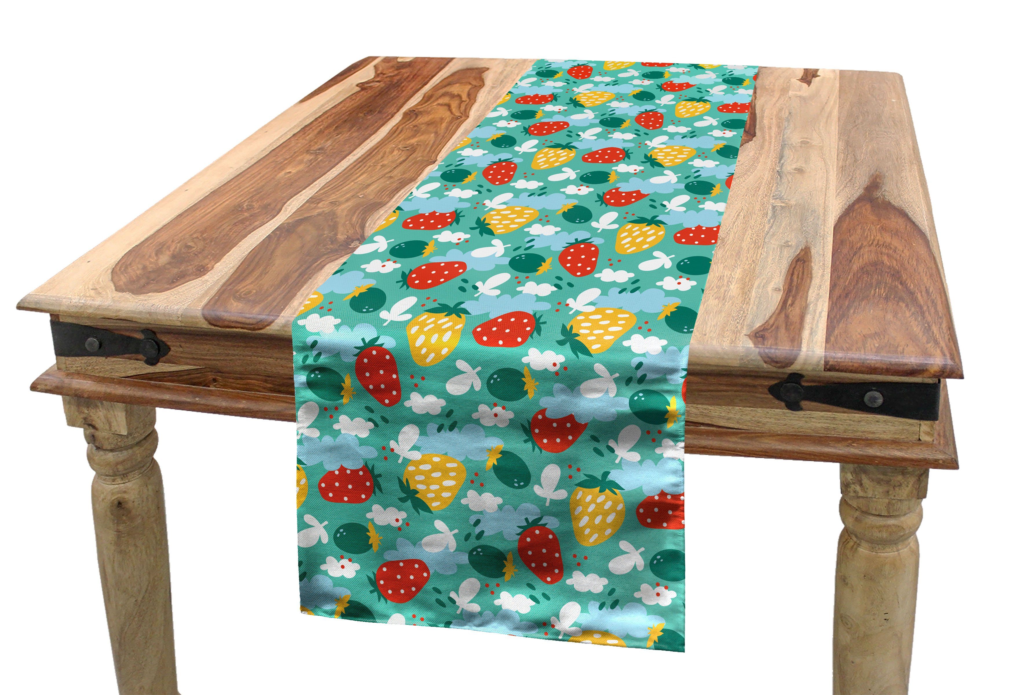 Abakuhaus Tischläufer Esszimmer Küche Rechteckiger Dekorativer Tischläufer, Erdbeere Doodle Frucht-Muster
