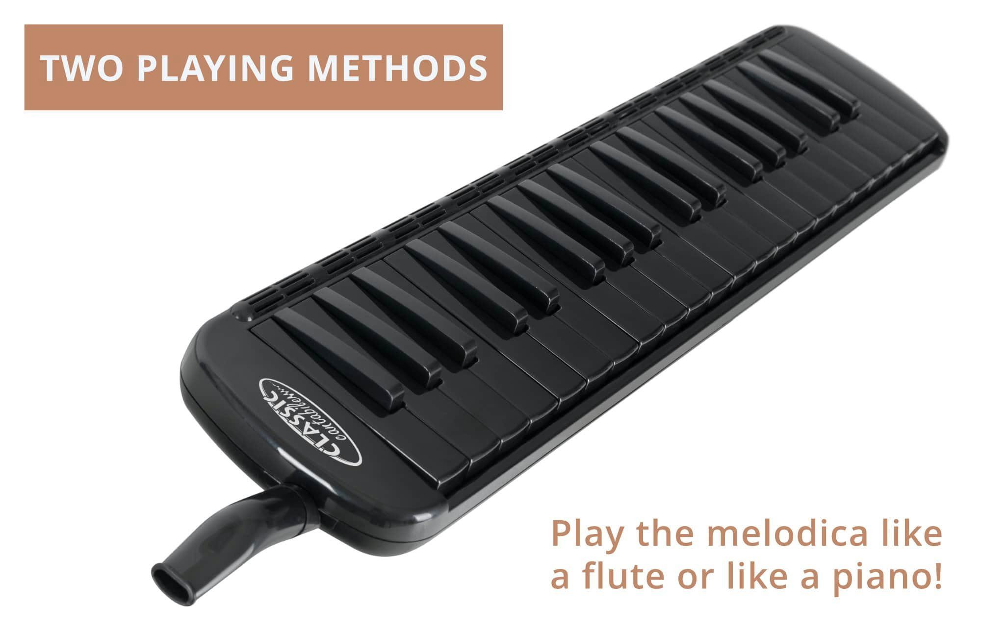 Classic Cantabile Melodica Blasharmonika mit schwarzen 37 Tasten - Melodica Instrument f - f³, Anfänger-Set, 4-St., Mit Etui, Mundstück und Anblasschlauch, Zert – Bild 4 von 5