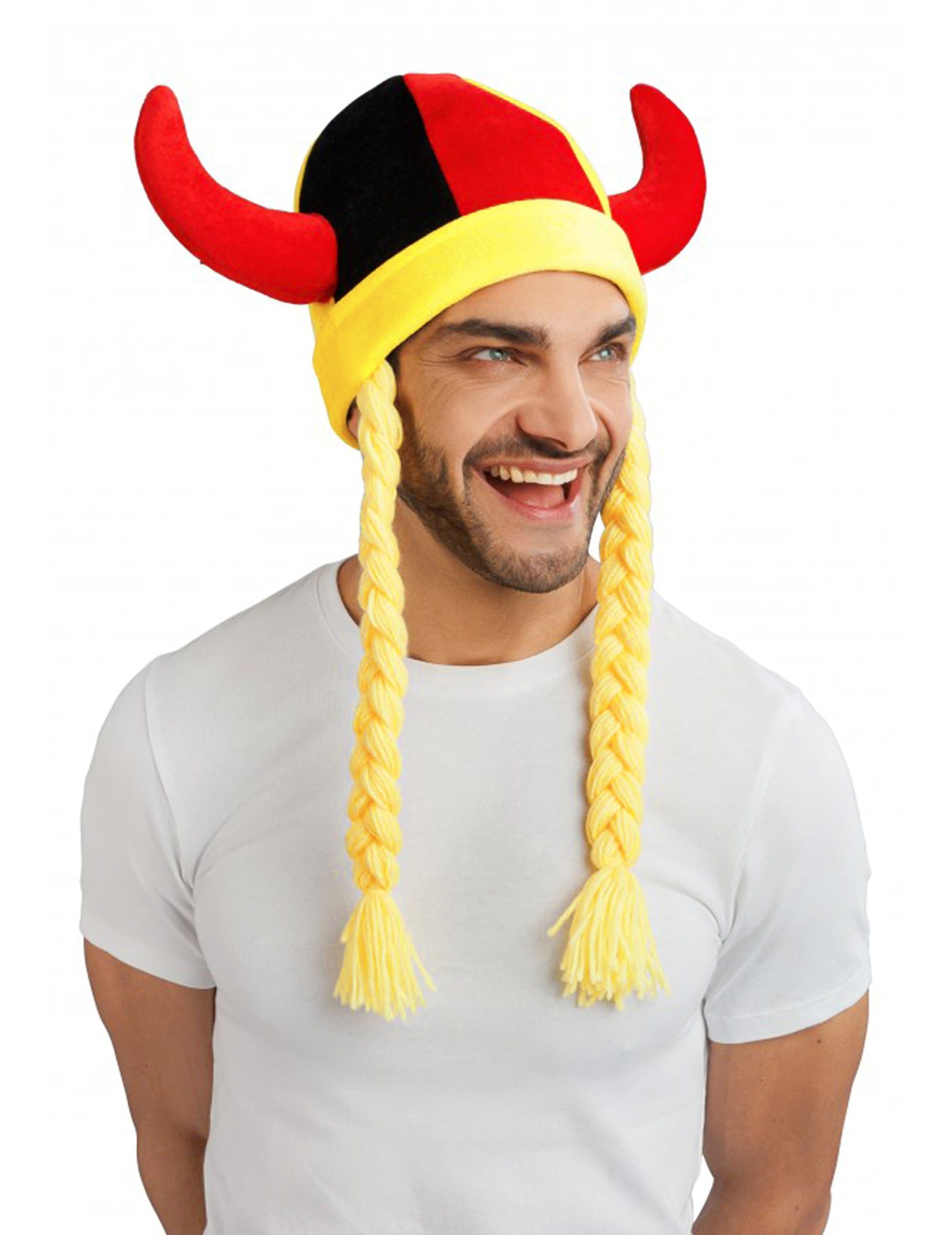 CHAKS Kostüm Deutschland Fan-Helm aus Stoff mit Hörnern und Zöpfen