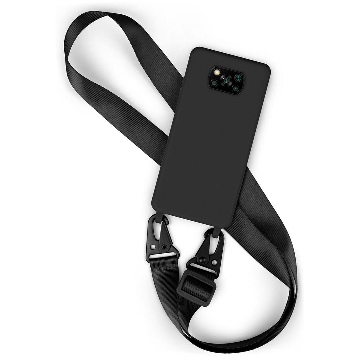 moex Handykette für Poco X3 NFC Case zum Umhängen HoverCover Schwarz 6,67 Zoll, Handyhülle mit Band Hülle Kette Breit Handyband abnehmbar Umhängehülle