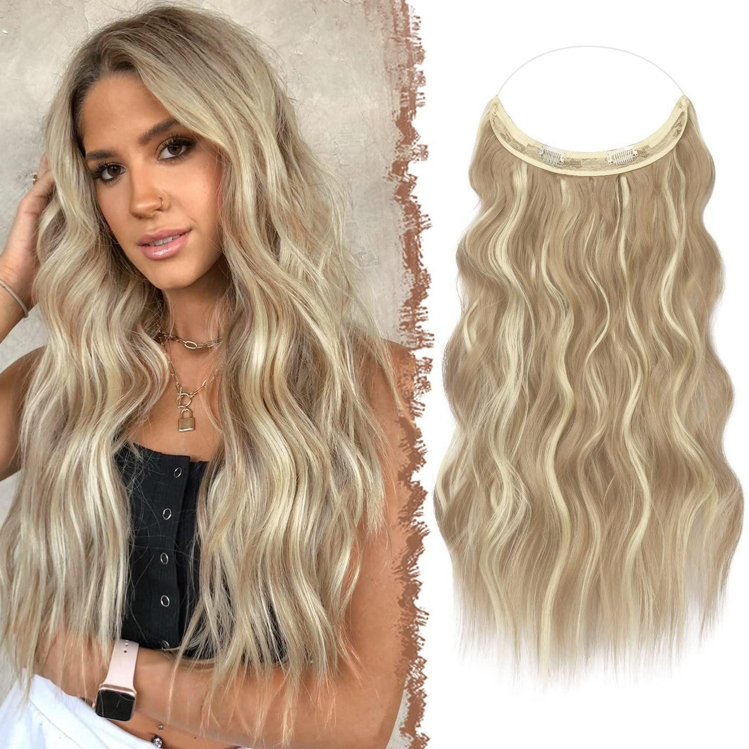 LuxusKollektion Kunsthaar-Extension Haarverlängerung Haarteile Extensions 16H613# Dreckiges Blond 50 cm