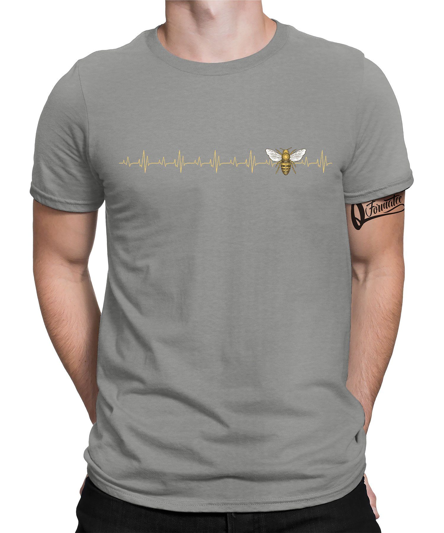 Kurzarmshirt Imker (1-tlg) Formatee Biene Quattro Honig - Heather T-Shirt Herren Herzschlag Grau