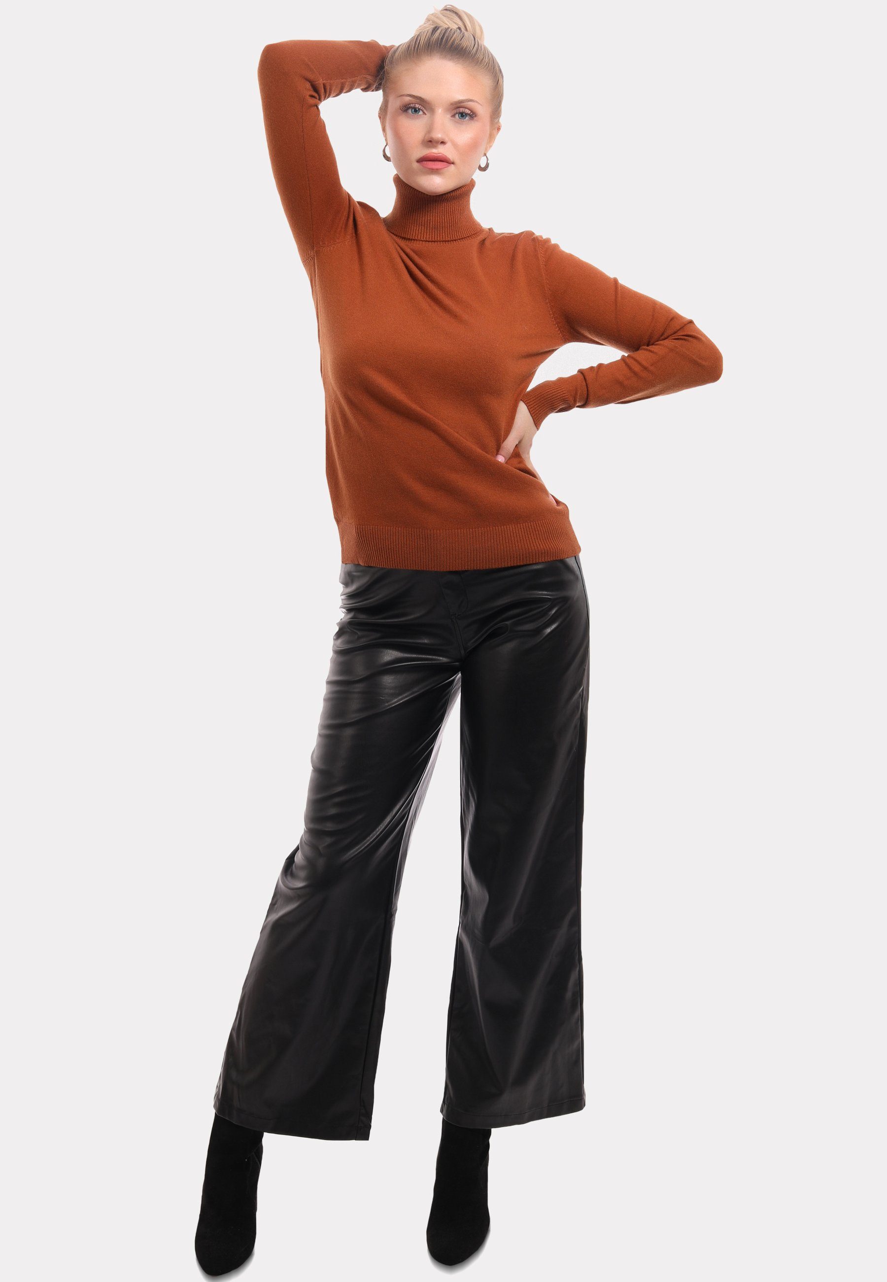 Basic Rollkragenpullover in Feinstrick Fashion Style aus Unifarbe camel Rollkragenpullover YC (1-tlg) &
