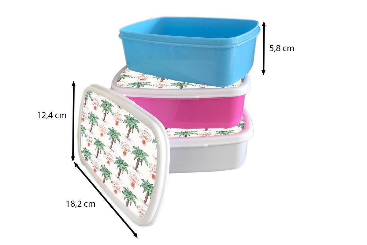 MuchoWow Lunchbox Palme - Muster, Mädchen, Kunststoff Brotbox Kinder, Kunststoff, - Snackbox, rosa Brotdose Sommer Erwachsene, für (2-tlg)