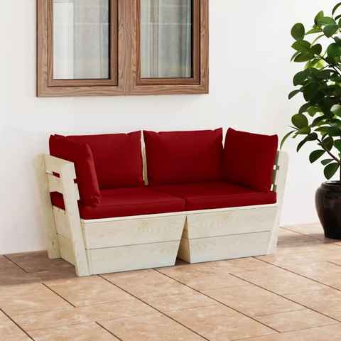 vidaXL Gartenlounge-Set Garten-Palettensofa 2-Sitzer mit Kissen Fichtenholz, (1-tlg)