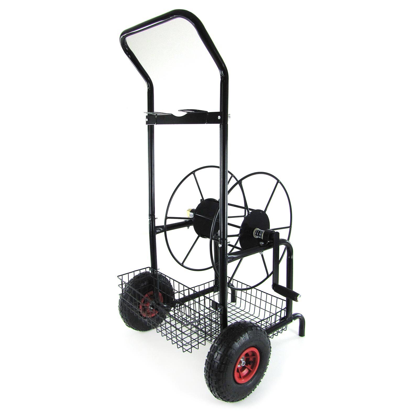 RAMROXX Schlauchwagen Schlauch Handwagen Schwarz mit Ablagekörbe bis 60m Gartenschlauch