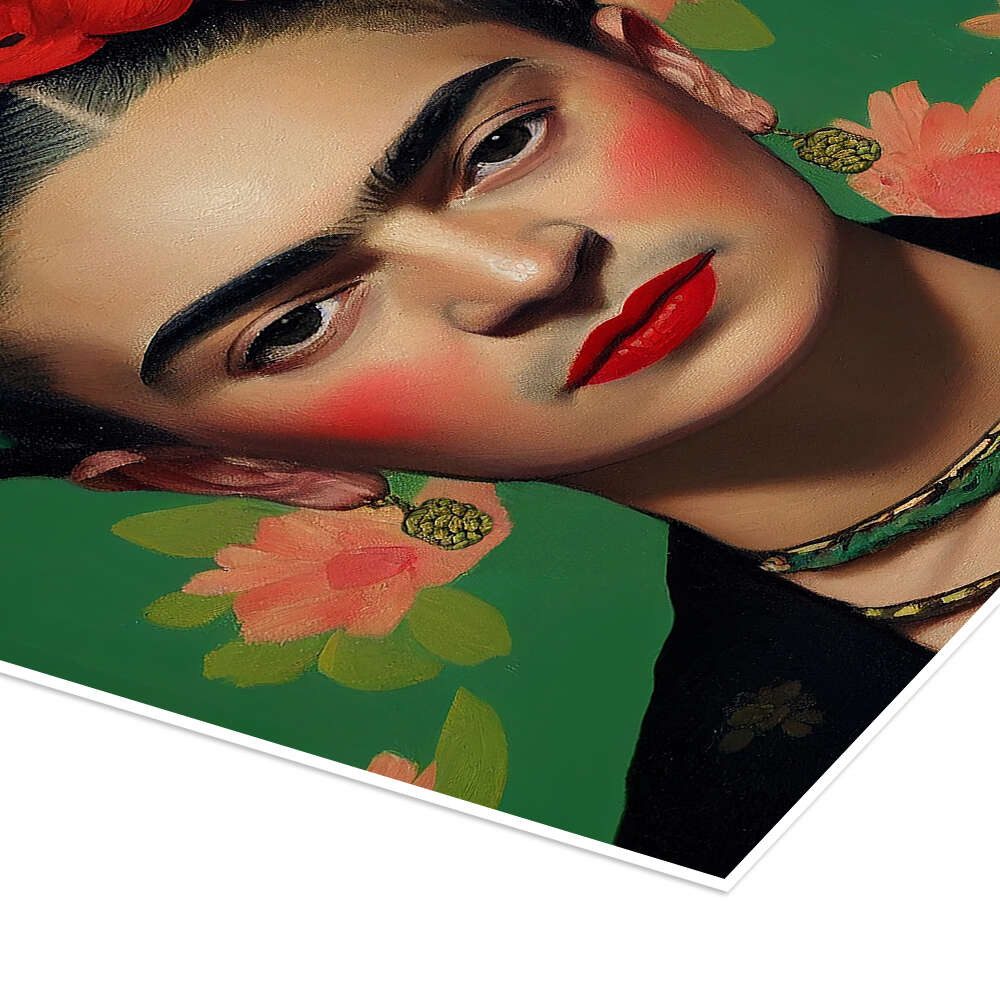 Posterlounge Wandbild Frida Kahlo mit Blumen im Haar, Olga Telnova, erhältlich als Poster, Leinwandbild, Wandsticker oder Acrylglasbild