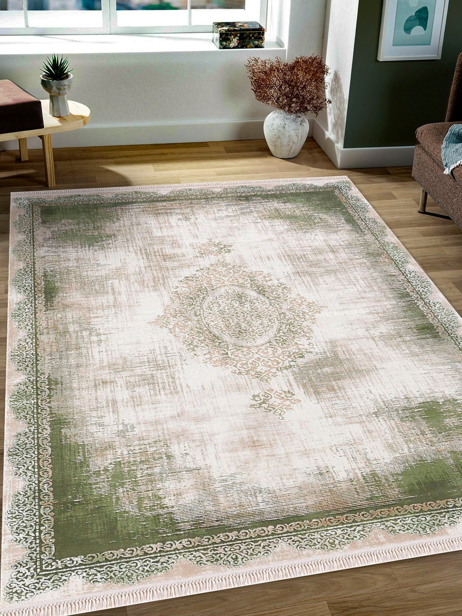 merinos Teppich Rodin 19770, rechteckig, Höhe: 10 mm, Vintage, Orient, Kurzflor mit Fransen