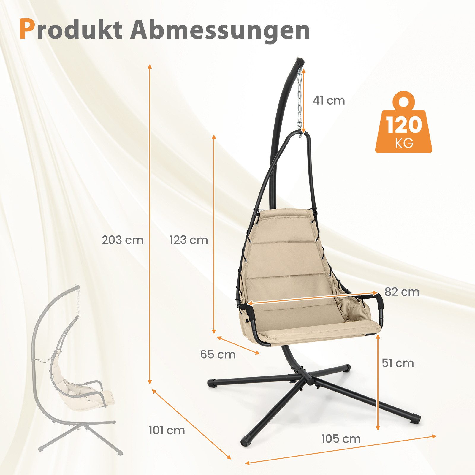 COSTWAY Hängesessel, Hängestuhl mit Gestell, gepolstert günstig online kaufen