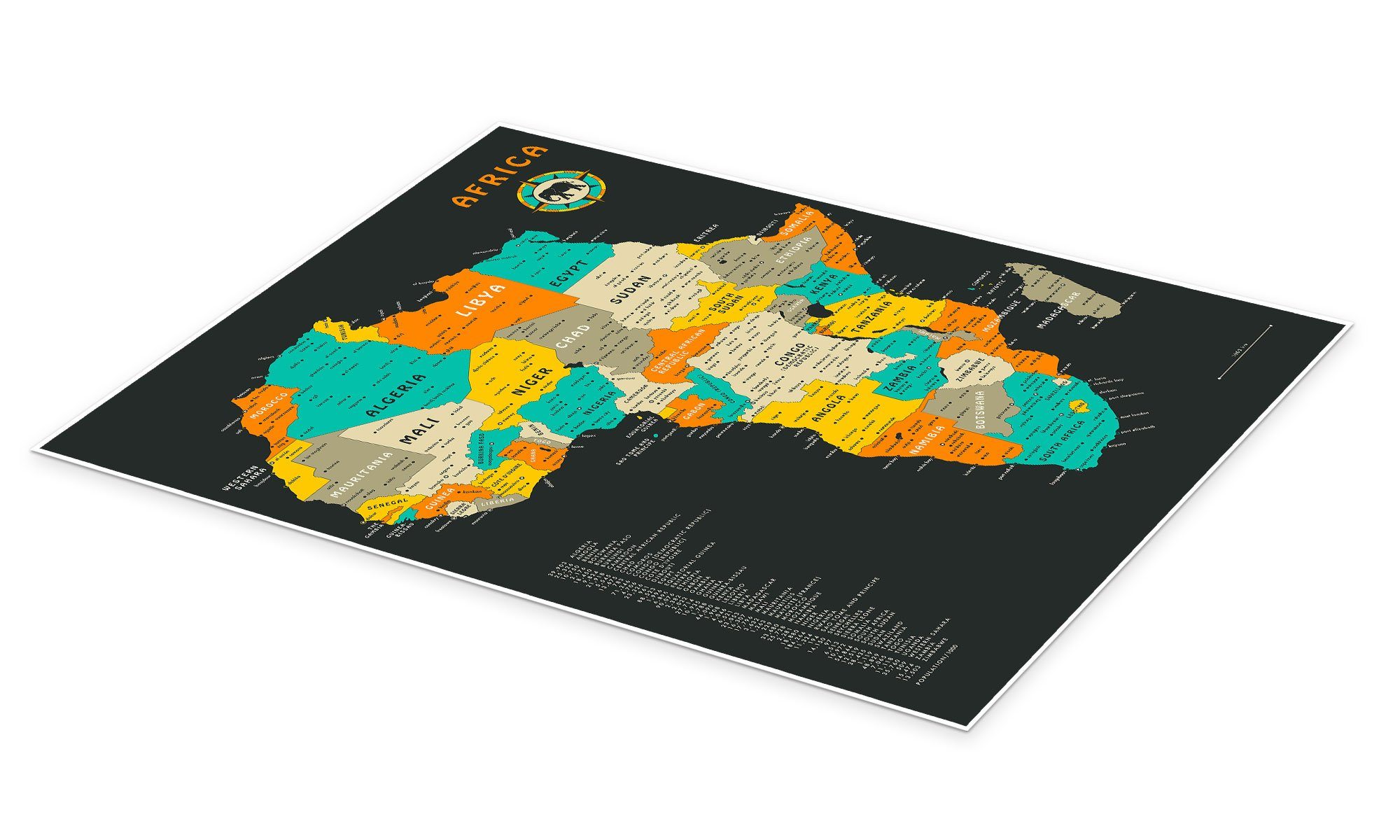 Posterlounge Wandbild Afrika-Karte, Jazzberry Blue, erhältlich als Poster, günstig online kaufen