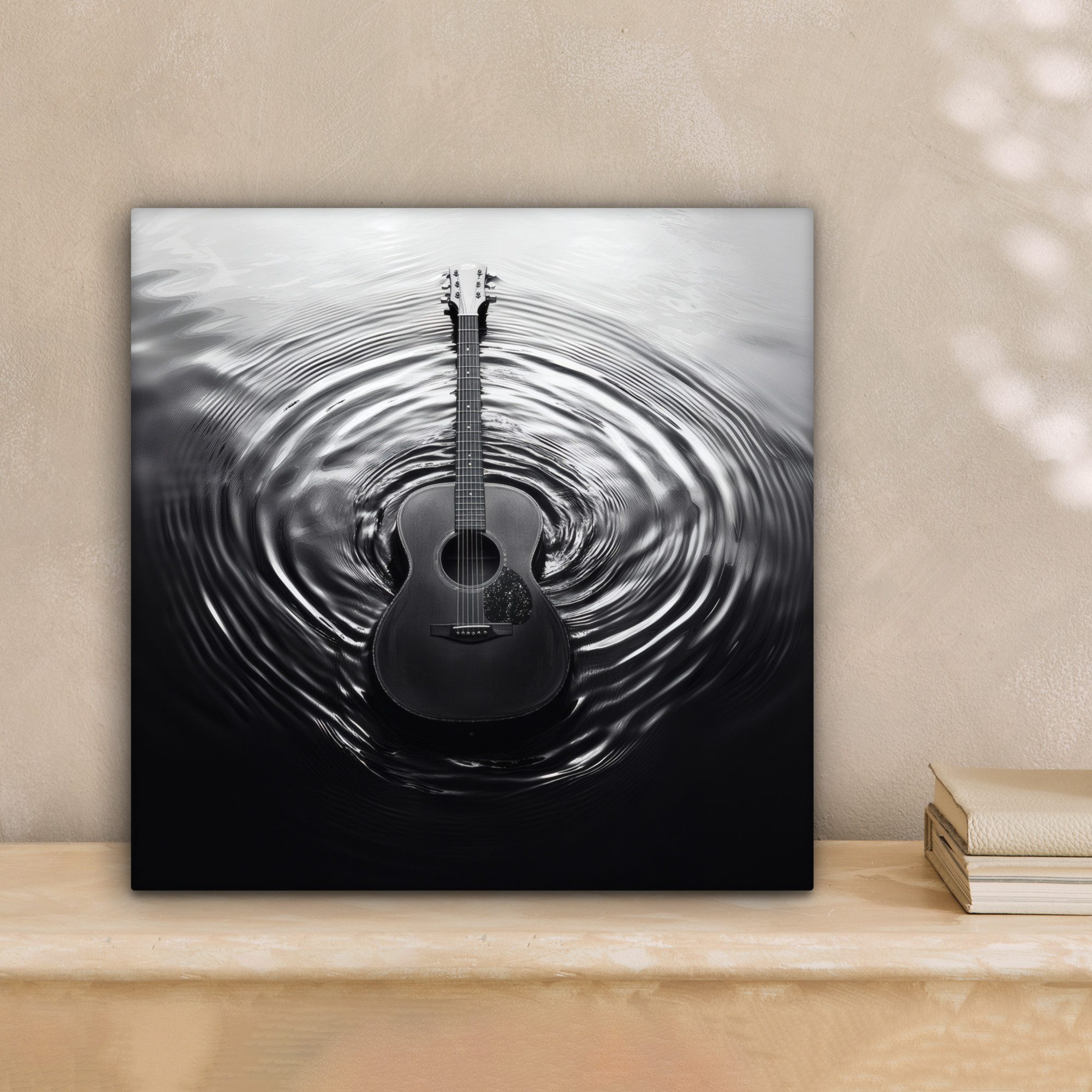 OneMillionCanvasses® Leinwandbild Gitarre - Holz - Wasser, Fotodruck (1 St), Wandbild, Deko Schlafzimmer Wohnzimmer Flur 20x20 cm