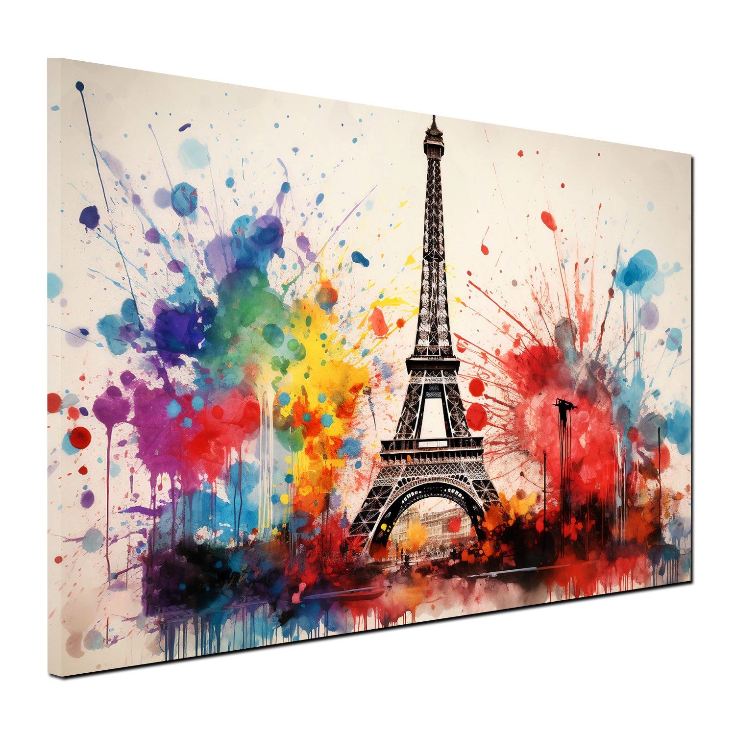 Artedinoi Leinwandbild Eiffelturm Paris bunt Aquarell Splash Leinwandbild Kunstdruck XL Deko, Eiffelturm, abstrakt