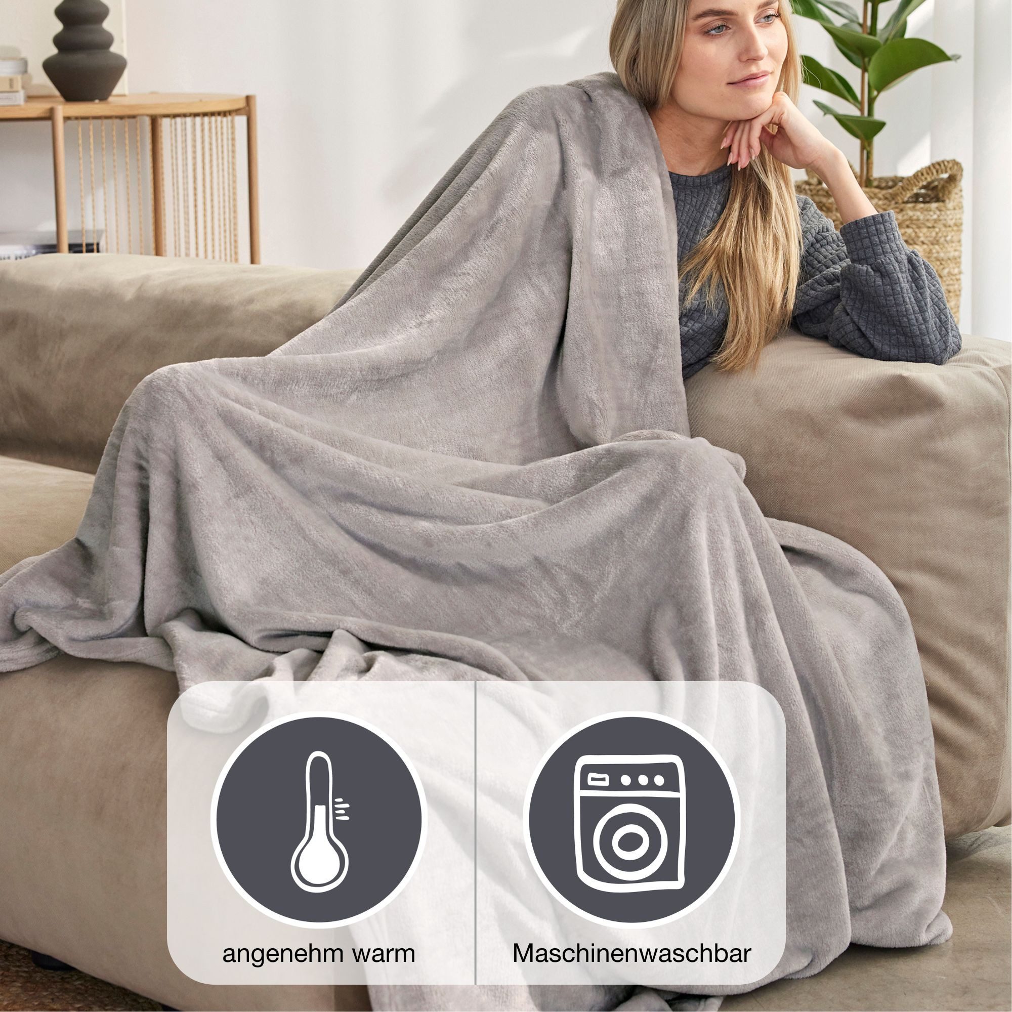 Wohndecke Uni Fleecedecke Olbia, IBENA, einfarbig schick, Kuscheldecke