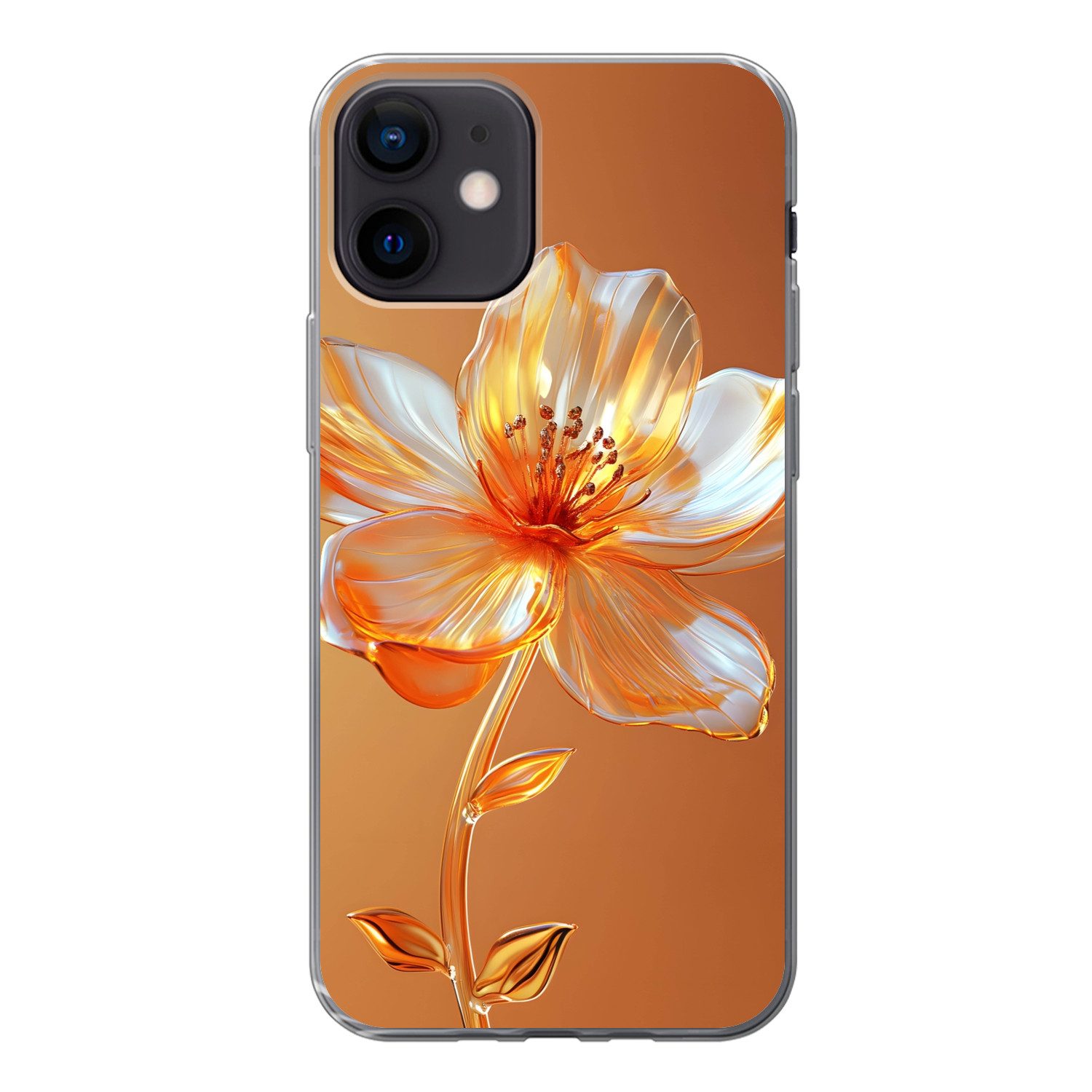 MuchoWow Handyhülle für Apple iPhone 12 Gläser - Blume - Orange, Smartphone-Bumper, Print, Handy Schutzhülle Dünn