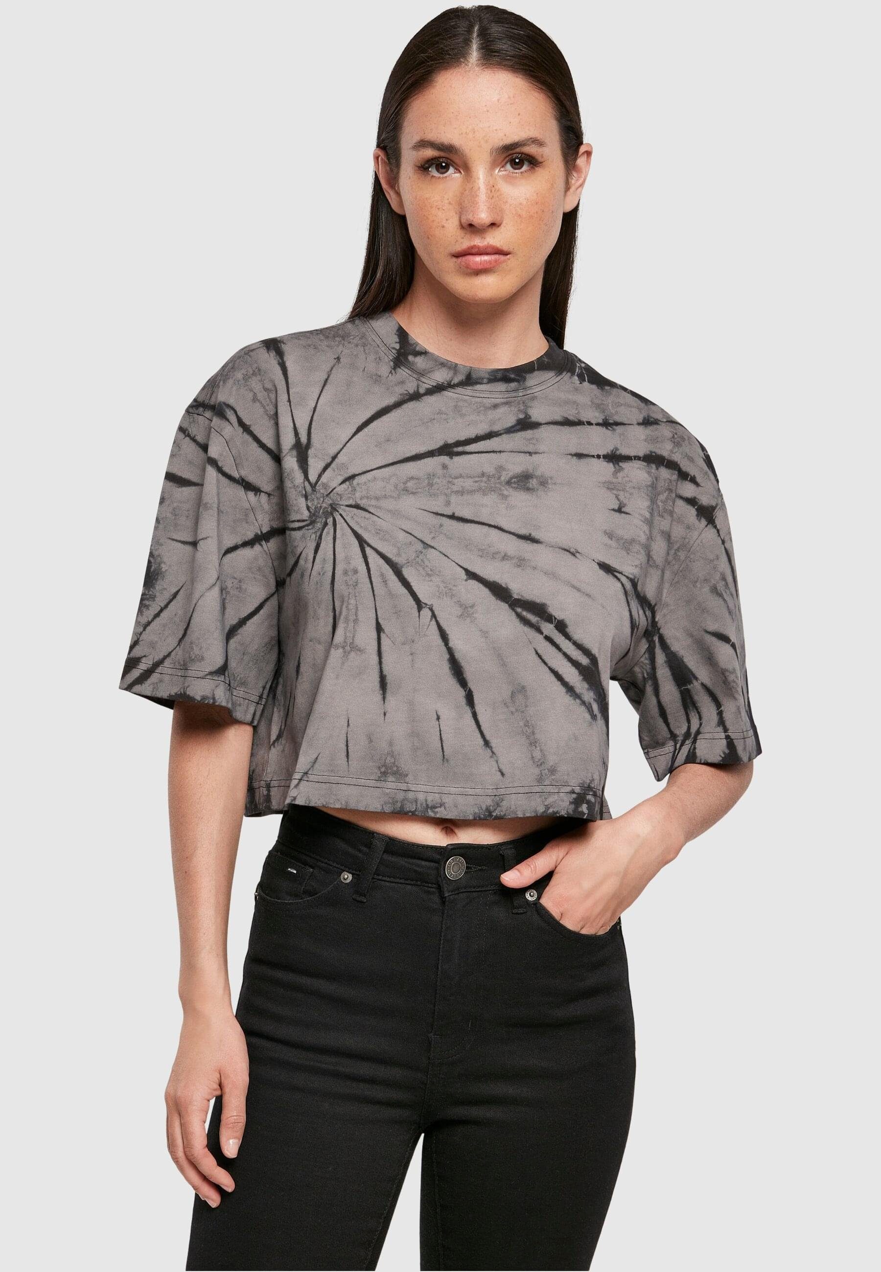 CLASSICS Tee Dye Oversized Damen Kurzarmshirt black/asphalt Tie URBAN Cropped Ladies (1-tlg)