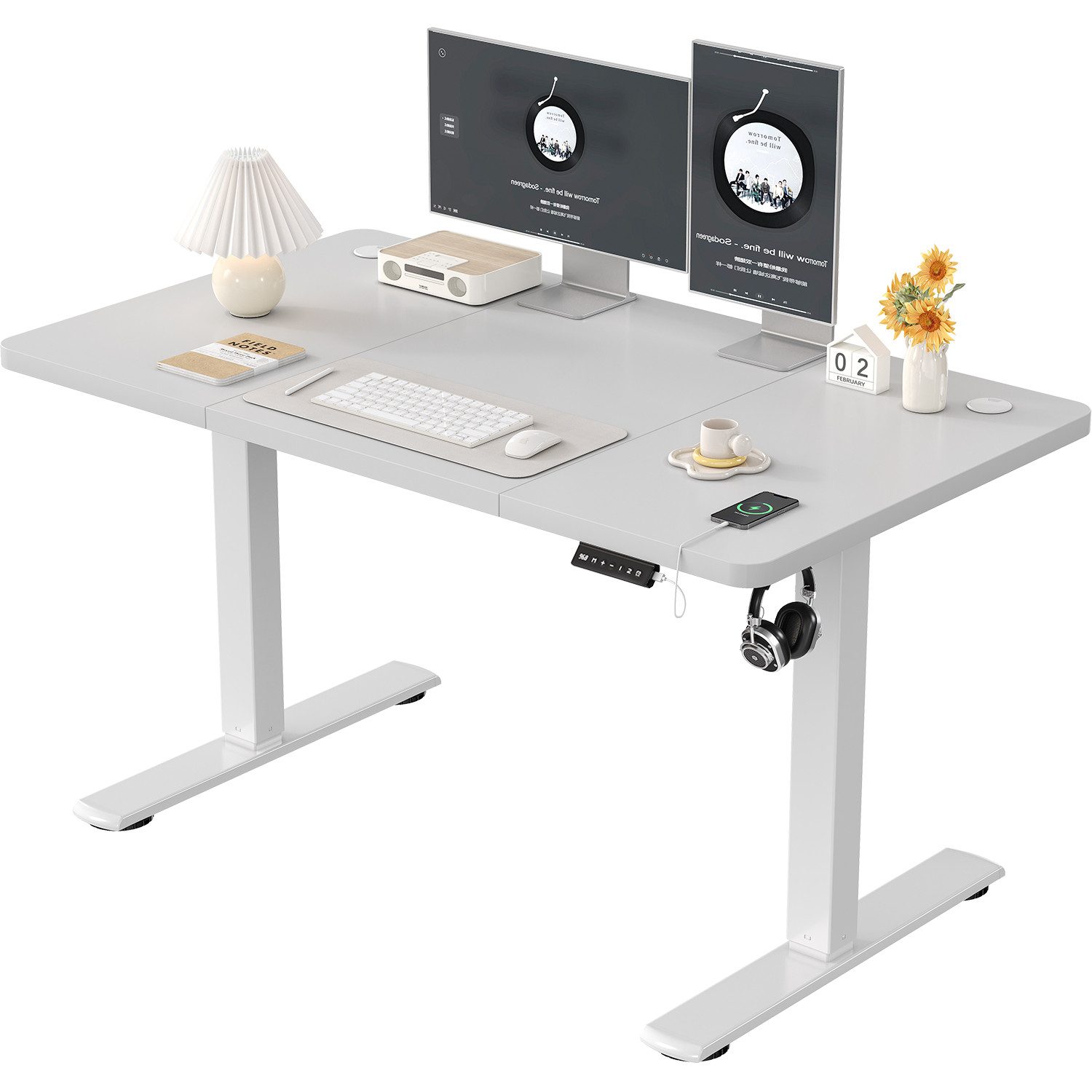 Furnicopia Schreibtisch Höhenverstellbarer mit USB-Ladefunktion und Wecker-Erinnerung (2 Höheneinstellungen 5 Farben und 6 Größen fur eine Vielzahl von Arbeits- und Lernumgebungen)