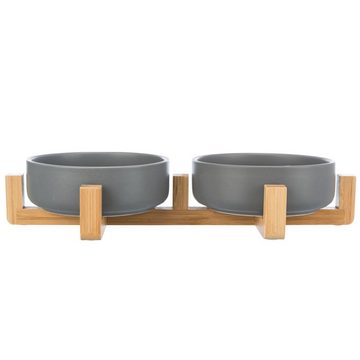 TRIXIE Napf Trixie Napf-Set aus Keramik/Holz - grau/natur