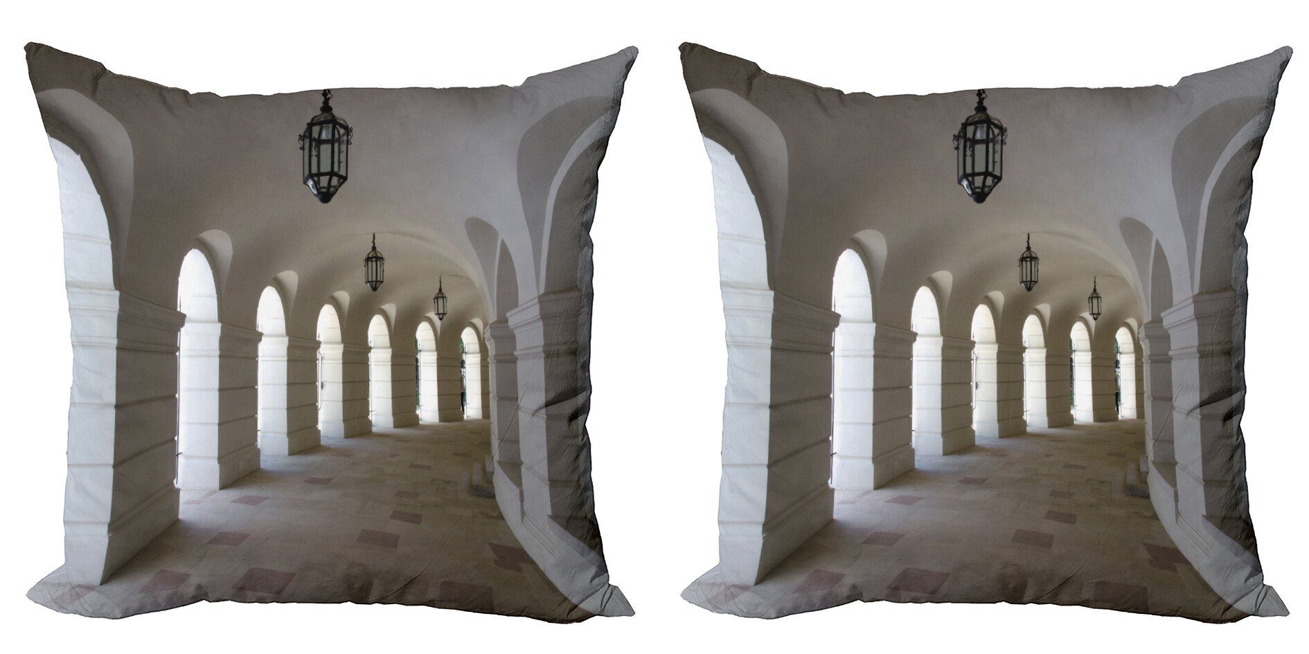 Kissenbezüge Modern Accent Doppelseitiger Digitaldruck, Abakuhaus (2 Stück), Weiß Mittelalterliche Kunst Korridor