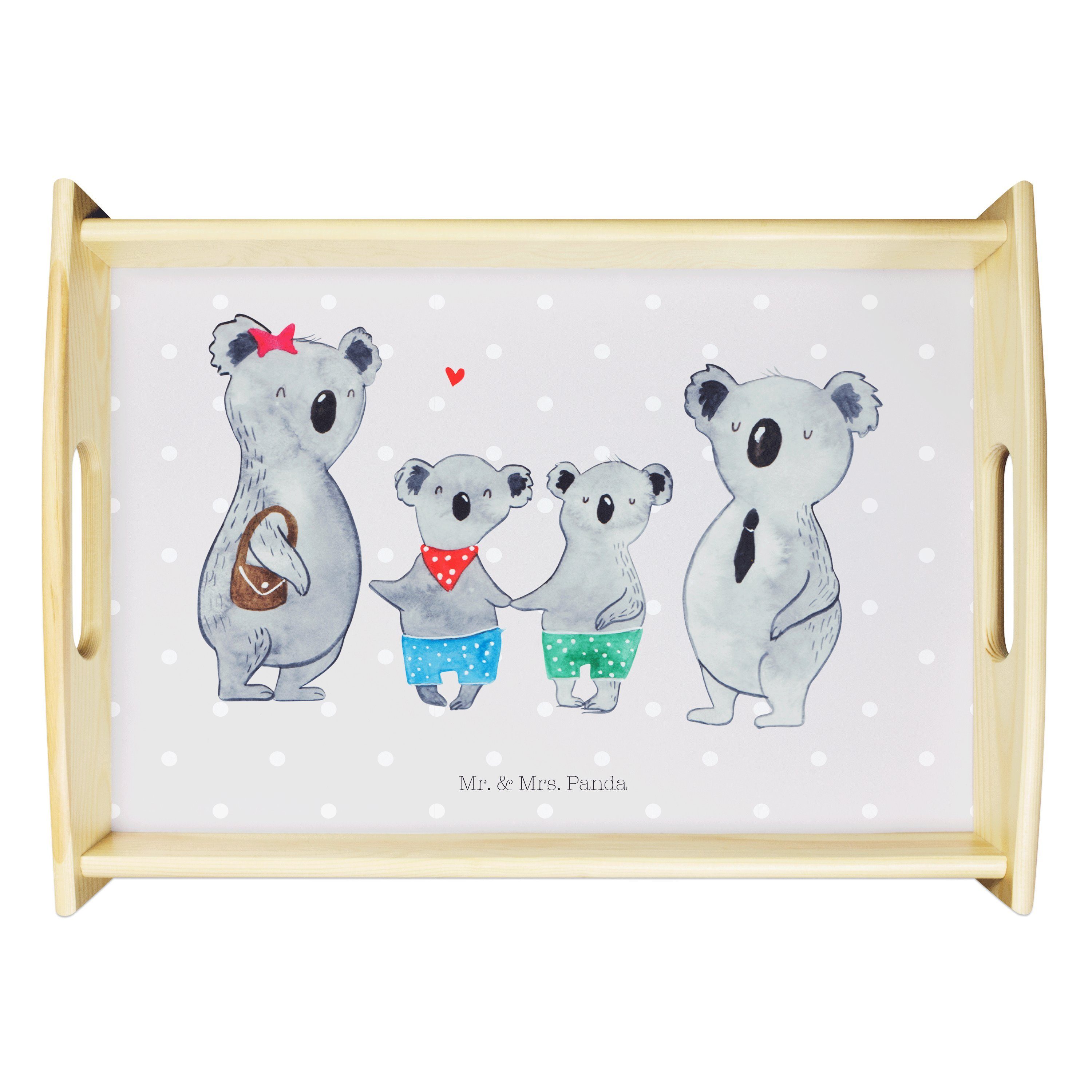 Mr. & Mrs. Panda Tablett Koala Familie zwei - Grau Pastell - Geschenk, Bruder, Frühstückstable, Echtholz lasiert, (1-tlg)