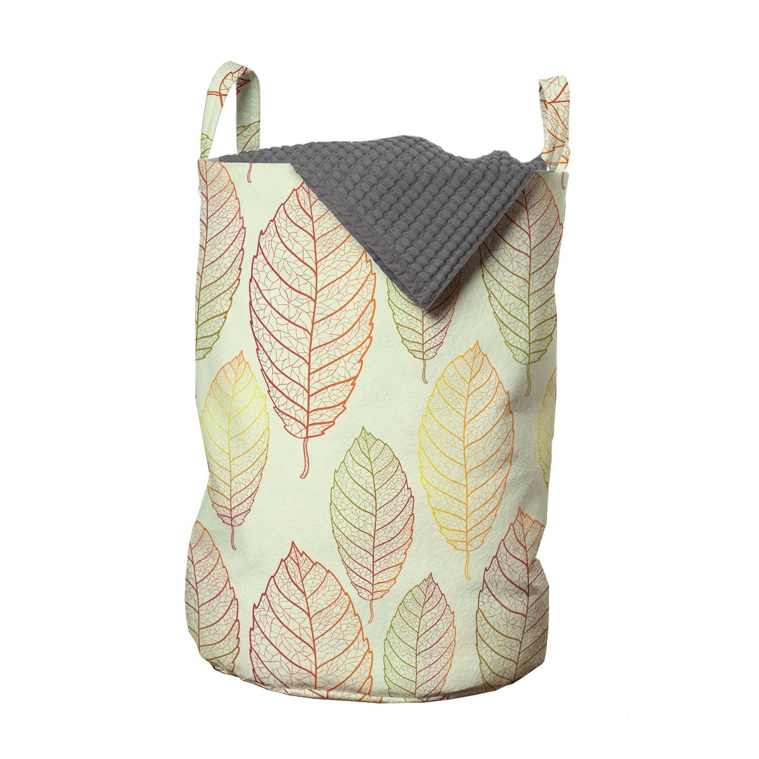 Abakuhaus Wäschesäckchen Wäschekorb mit Griffen Kordelzugverschluss für Waschsalons, Gedämpfte Farben Umriss Blätter