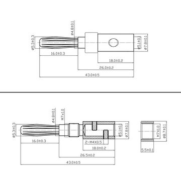 Poppstar High End Bananenstecker für Lautsprecher-Kabel und AV Receiver Audio-Adapter, Bananas (bis 4 mm² verschraubt, bis 5 mm² verlötet) 5x schwarz, 5x rot