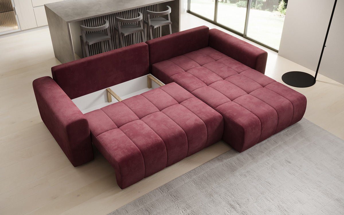 Luxusbetten24 Schlafsofa Designer Sofa Leveno L in Samt, mit Stauraum und Schlaffunktion