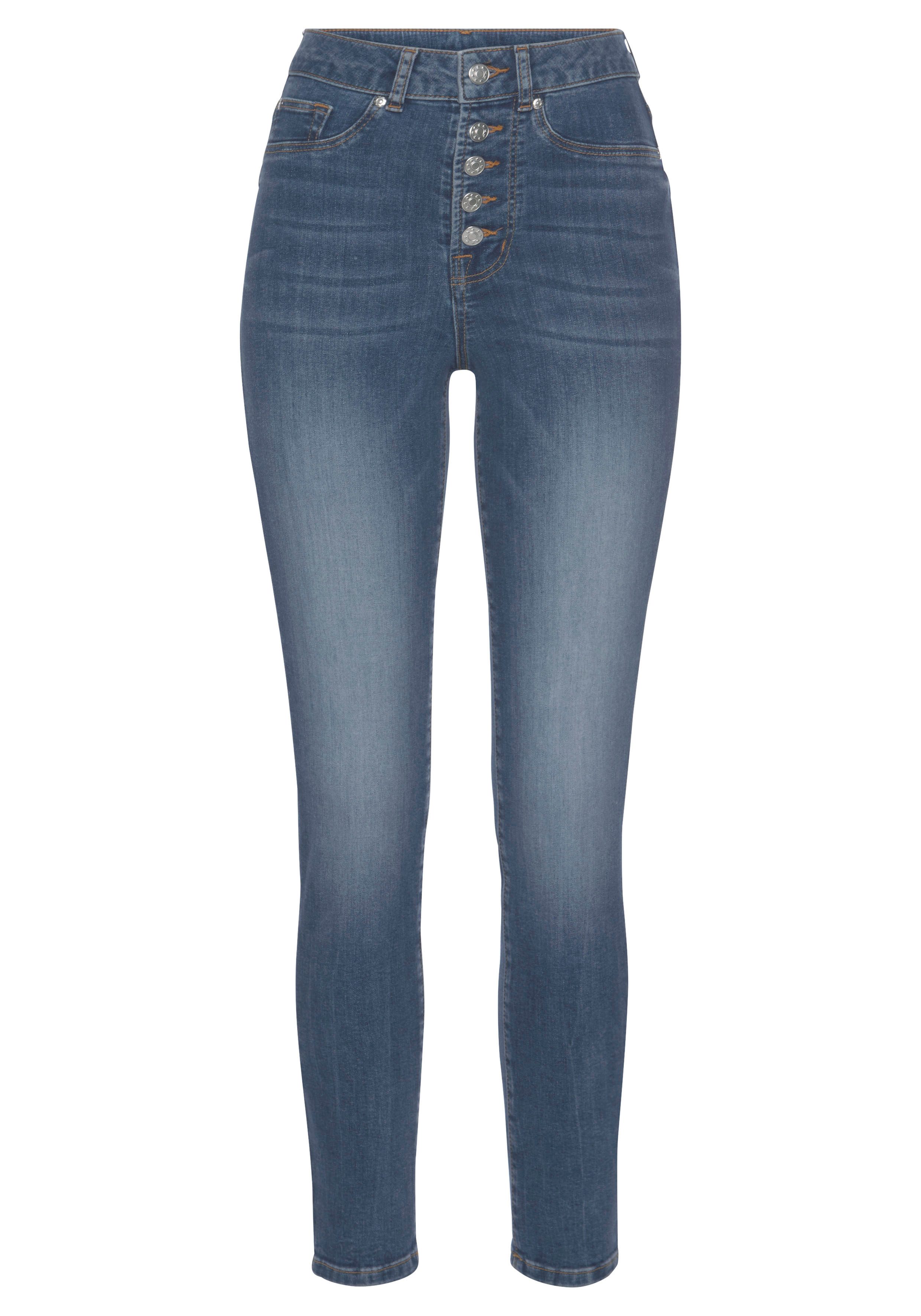 LASCANA High-waist-Jeans mit sichtbarer Knopfleiste und Stretch-Anteil, Skinny, High Waist