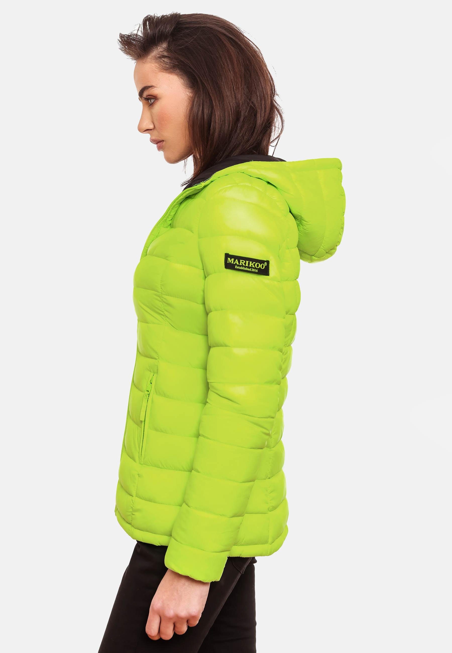 modische Damen Luci Kapuze Steppjacke mit neongrün Marikoo Übergangsjacke großer