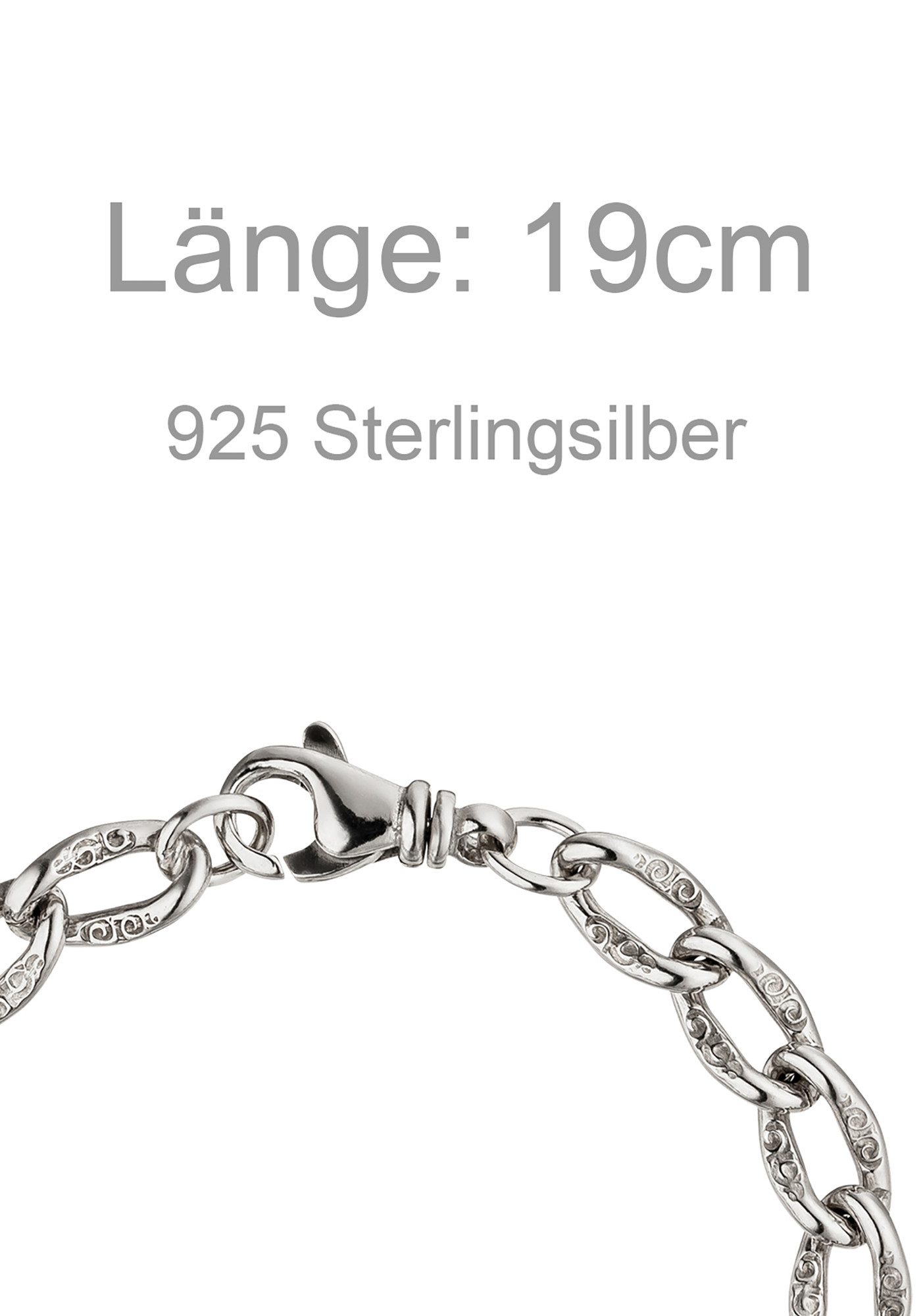 JOBO Panzerarmband Herrenarmband 7,3 mm, 925 Silber mit Struktur 19 cm