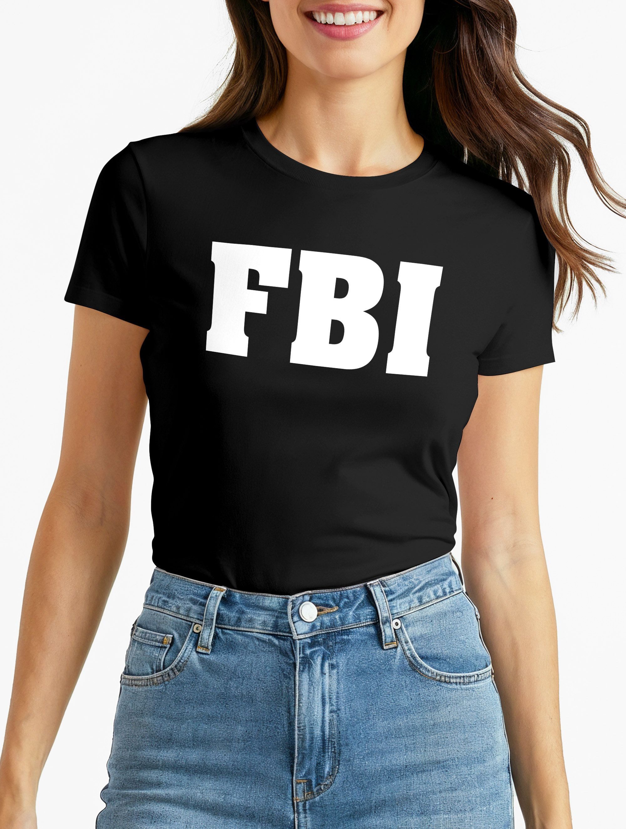 Print-Shirt Damen T-Shirt FBI Aufdruck Faschings-Shirt Kostüm Verkleidung