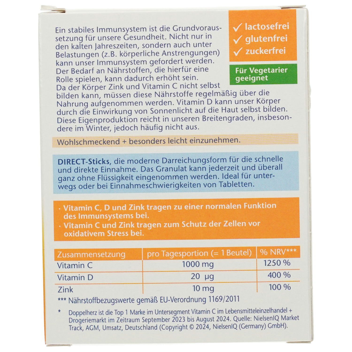 Doppelherz DOPPELHERZ Vitamin C 1000+D3+Zink DIRECT Pellets 20 Stück Pellets