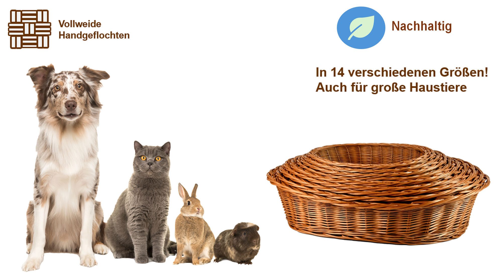 MyBer® Tierbett Katzenliege, Hundeliege, Katzenbett, Hundebett Haustier Liege, Sofa Liege Bett aus Weide, braun geflochten Korb in 19 Größen K5-101