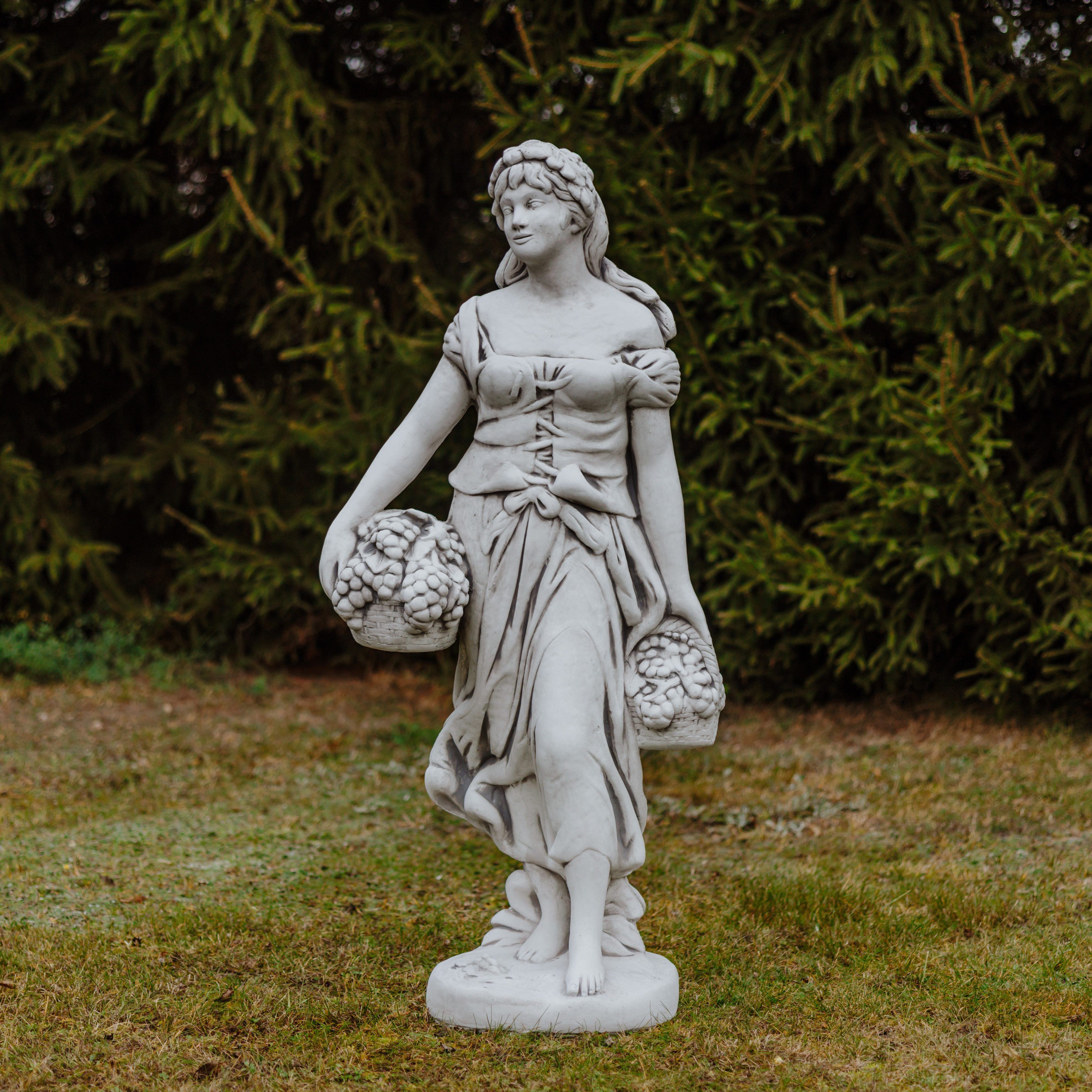 gartendekoparadies.de Gartenfigur Frau bei der Weinlese Steinfigur 154 cm Steinguss 232 kg, Frostsicher
