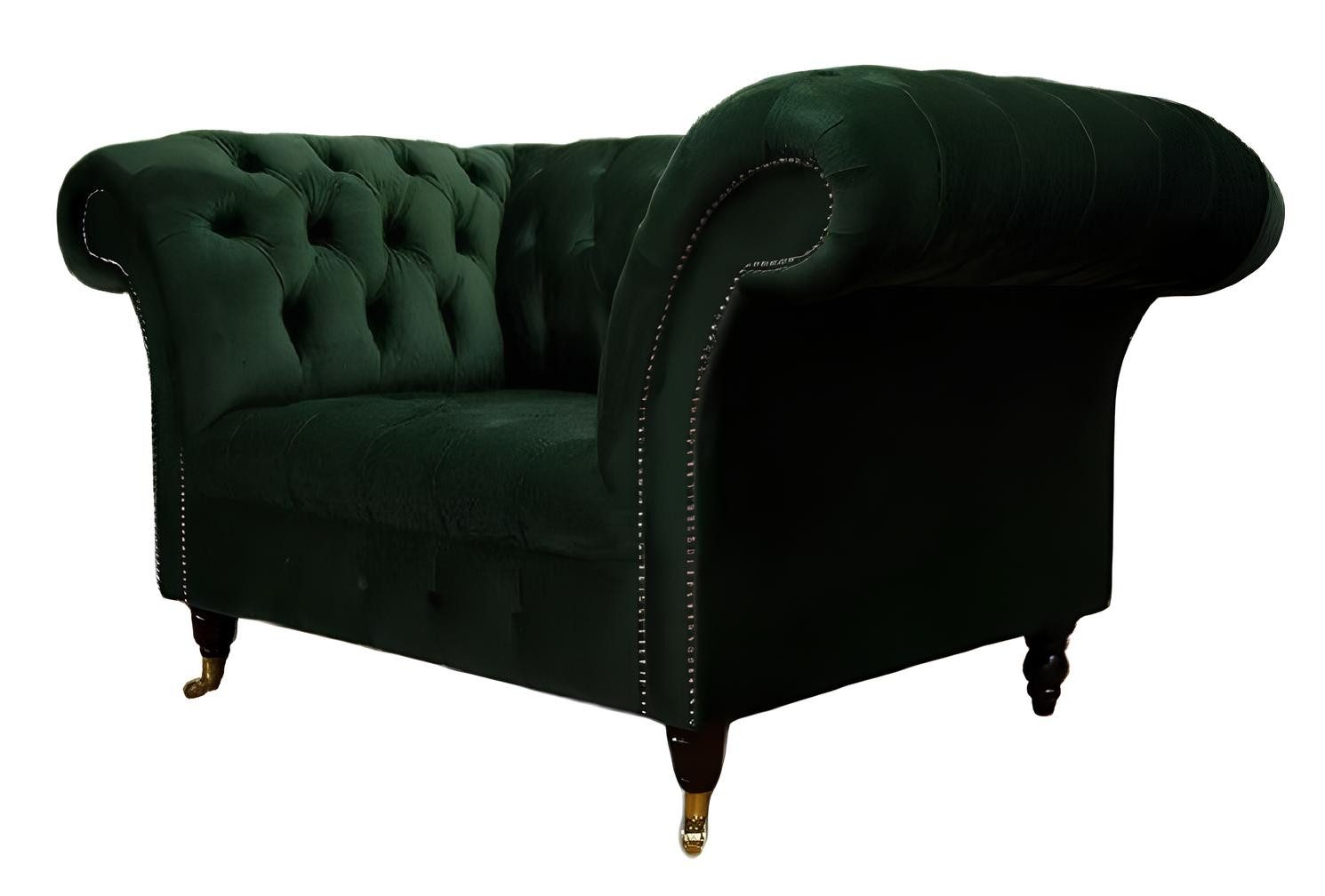 Xlmoebel Chesterfield-Sessel Grüner Samt-Sessel im eleganten Chesterfield-Design (1-St., Sofa 1,5 Sitzer), Hergestellt in Europa