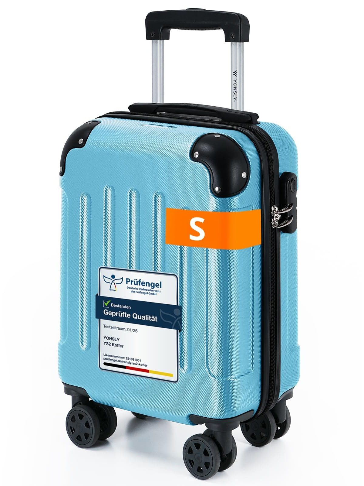 YONSLY Hartschalen-Trolley Hartschalen-Reisekoffer Trolley Rollkoffer in S/M/L/XL Größen, 4 Rollen, mit 360°-Lenkrollen, Zahlenschloss und mehrstufigem Teleskopgriff