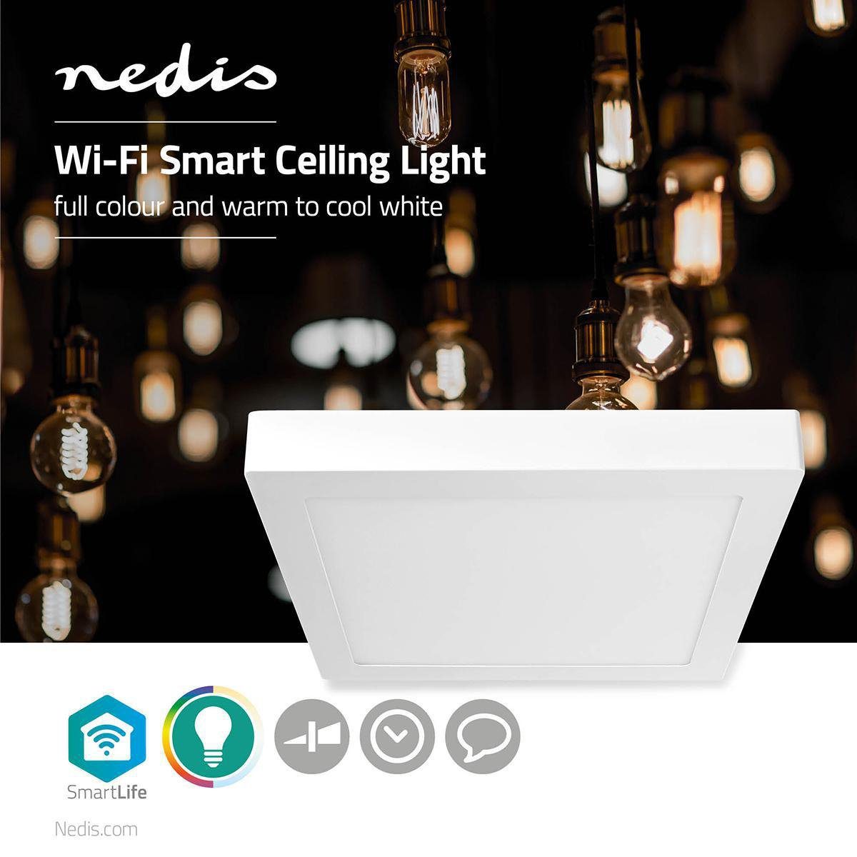 Nedis Deckenleuchten Licht, Sprachsteuerung Unterstützt Home, Warmweiss oder Google / Siri, / Deckenleuchte, - Kaltweiss Kaltweiss Warmweiss, über Lampe, WLAN, LED, Alexa RGB Amazon App-Ste