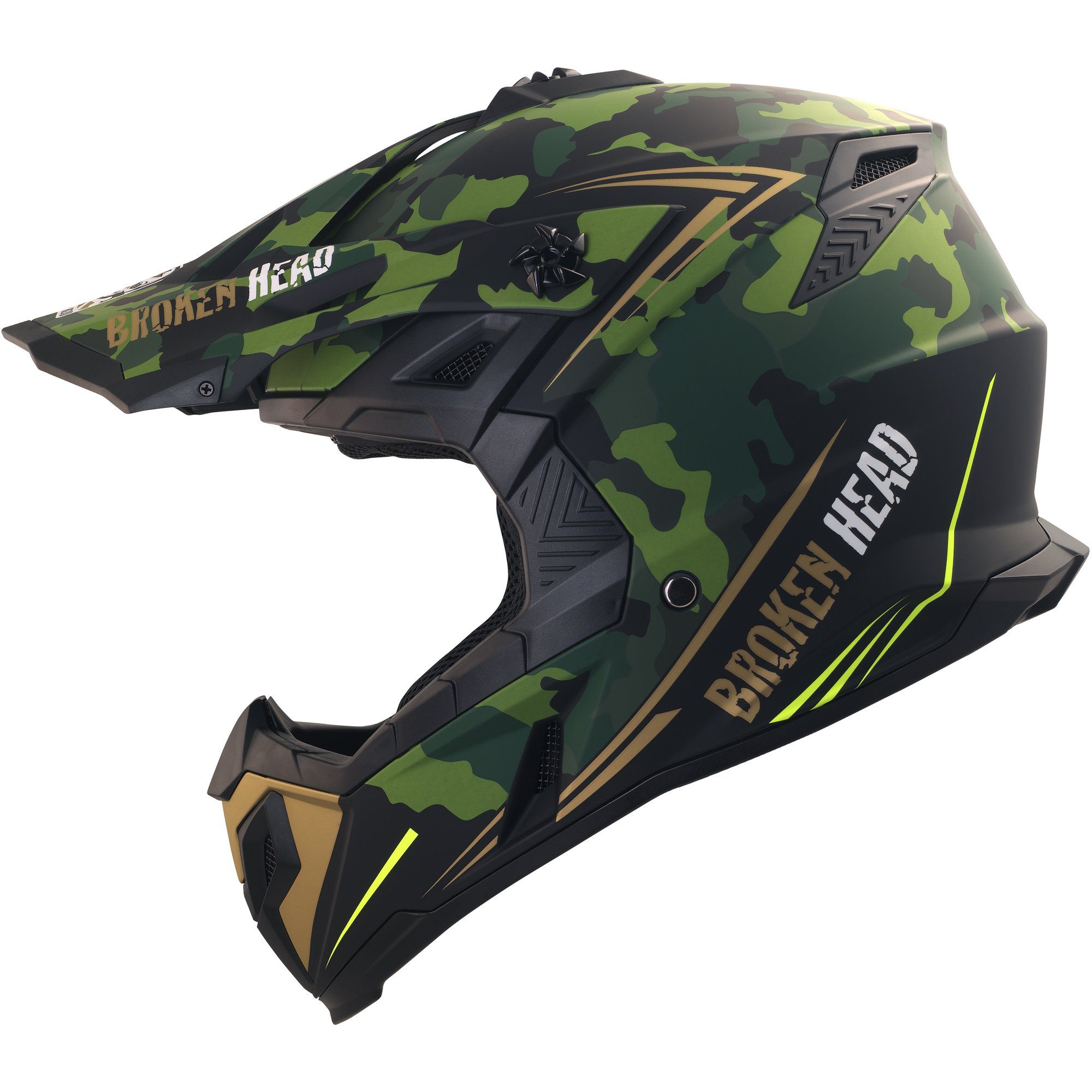Broken Head Motocrosshelm »Squadron Rebelution Camouflage-Grün-Gold«, mit  Ratschen- und Doppel-D-Verschluss online kaufen | OTTO