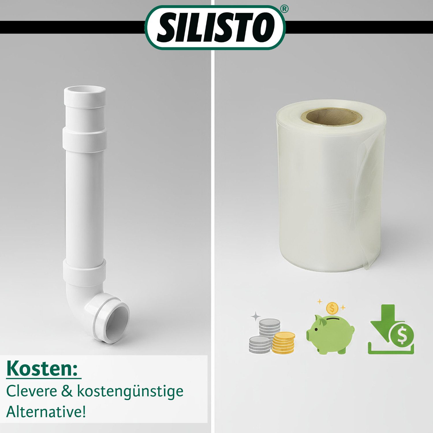 Silisto Regenfallrohr Fallrohrprovisorium 50m für Ablaufrohre bis Ø 125 mm, (1-tlg), Universeller Einsatz für Ablaufrohre, Fallrohr Schlauch – Bild 5 von 5