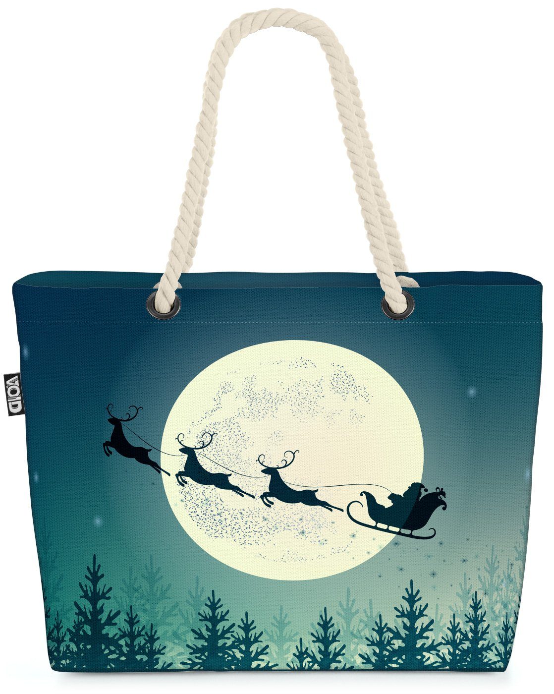 VOID Strandtasche (1-tlg), Santa Claus Schlitten Beach Bag Nikolaus Weihnachtsmann Schlitten Mond Weihnach