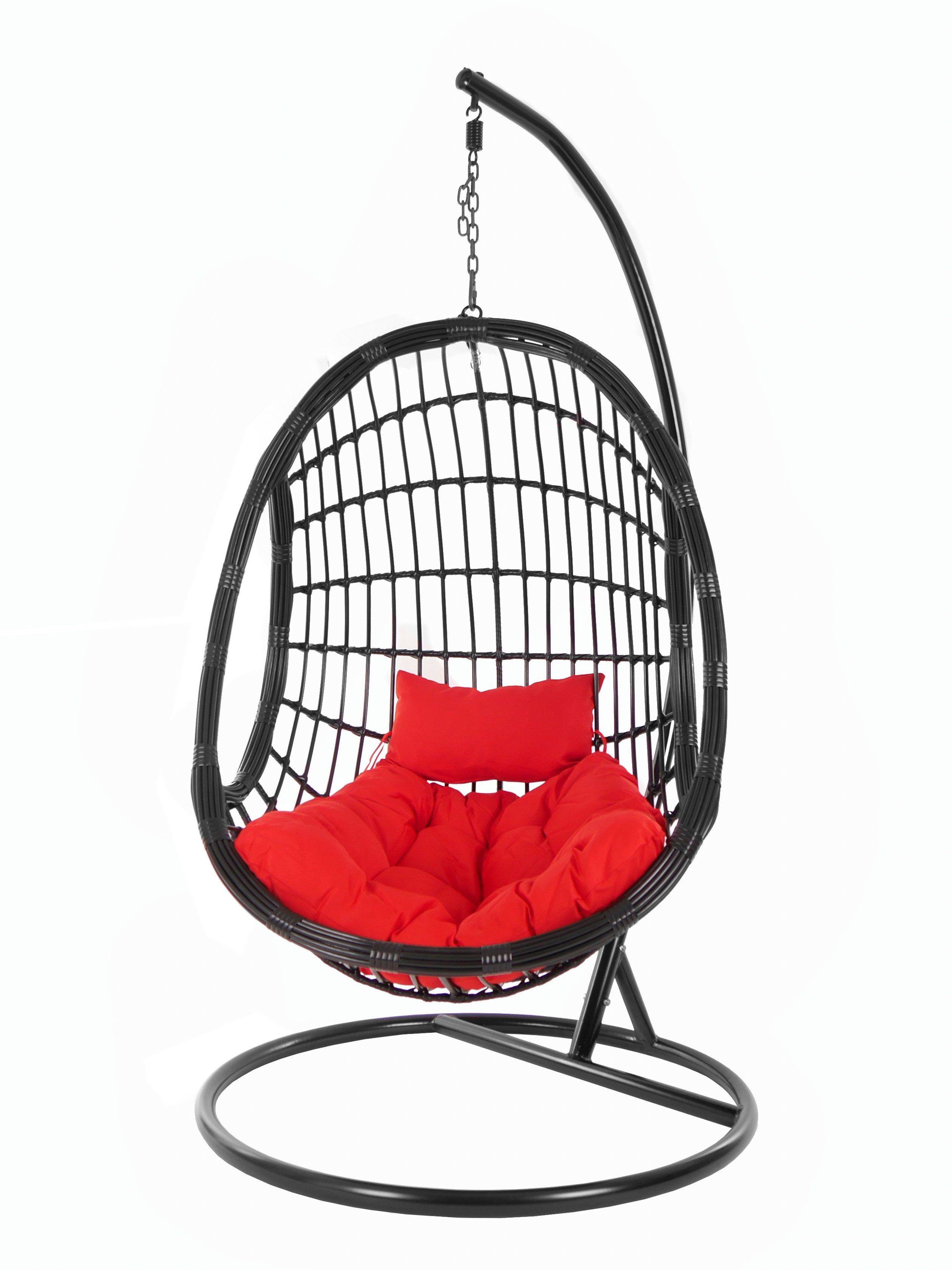 KIDEO Hängesessel PALMANOVA black, Swing mit rot edles Chair, und Schwebesessel, Gestell schwarz, (3050 Loungemöbel, scarlet) Design Kissen, Hängesessel