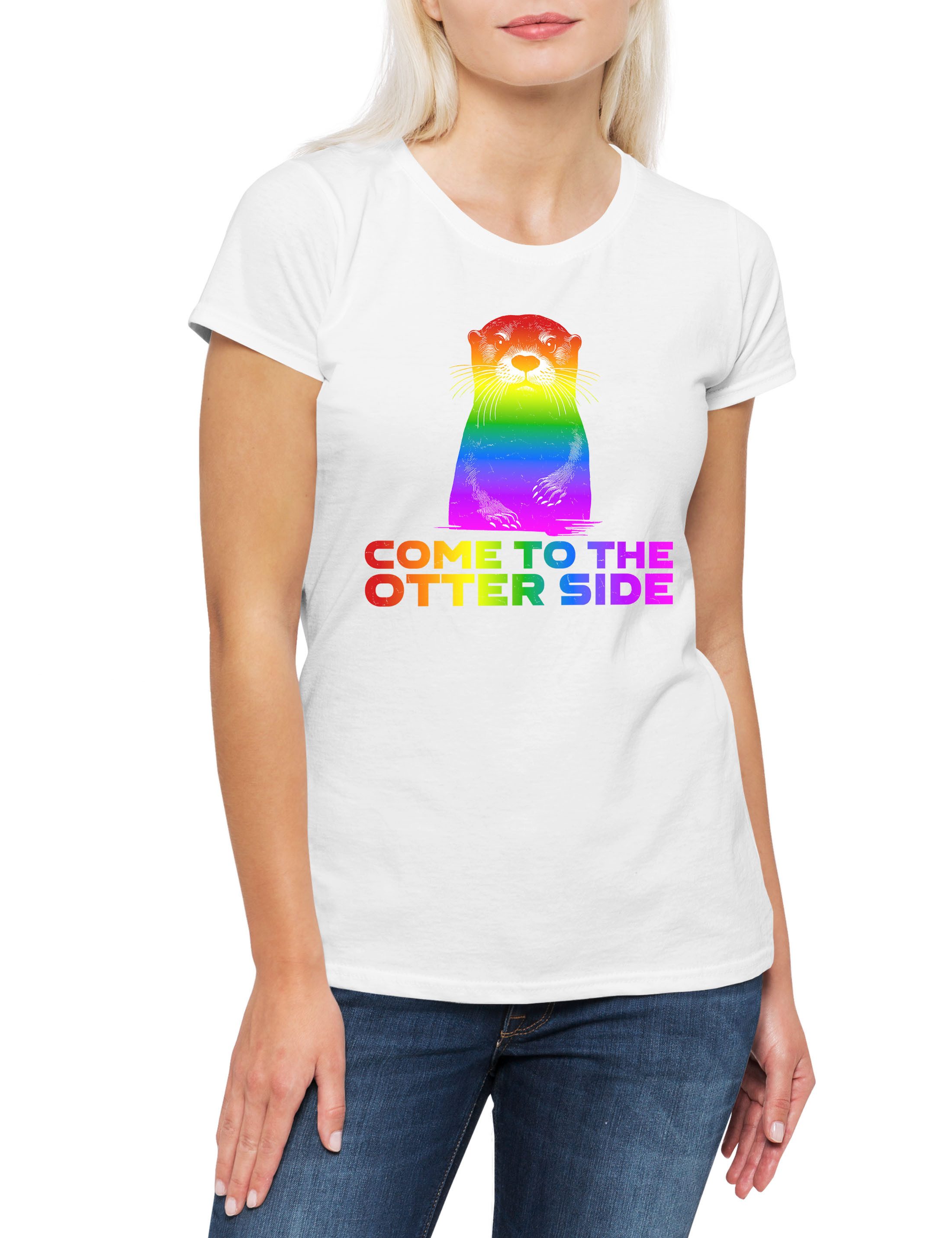Print-Shirt Come To The Otter Side Damen T-Shirt Break Other Through Gay Lesbian