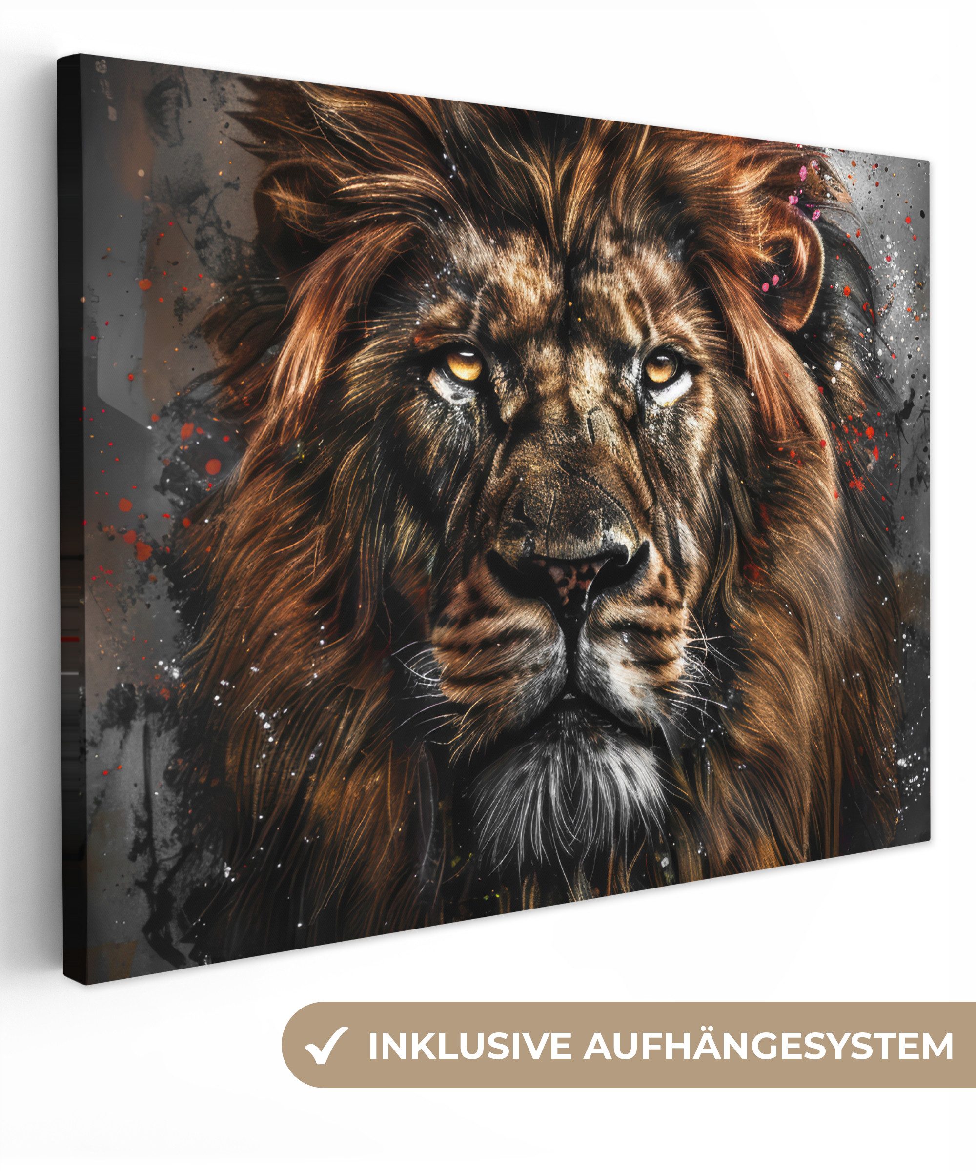 OneMillionCanvasses® Leinwandbild Löwe - Tiere - Porträt - Schwarz - Luxus, Fotodruck (1 St), Wandbild Leinwandbilder, Aufhängefertig, Wanddeko 40x30 cm