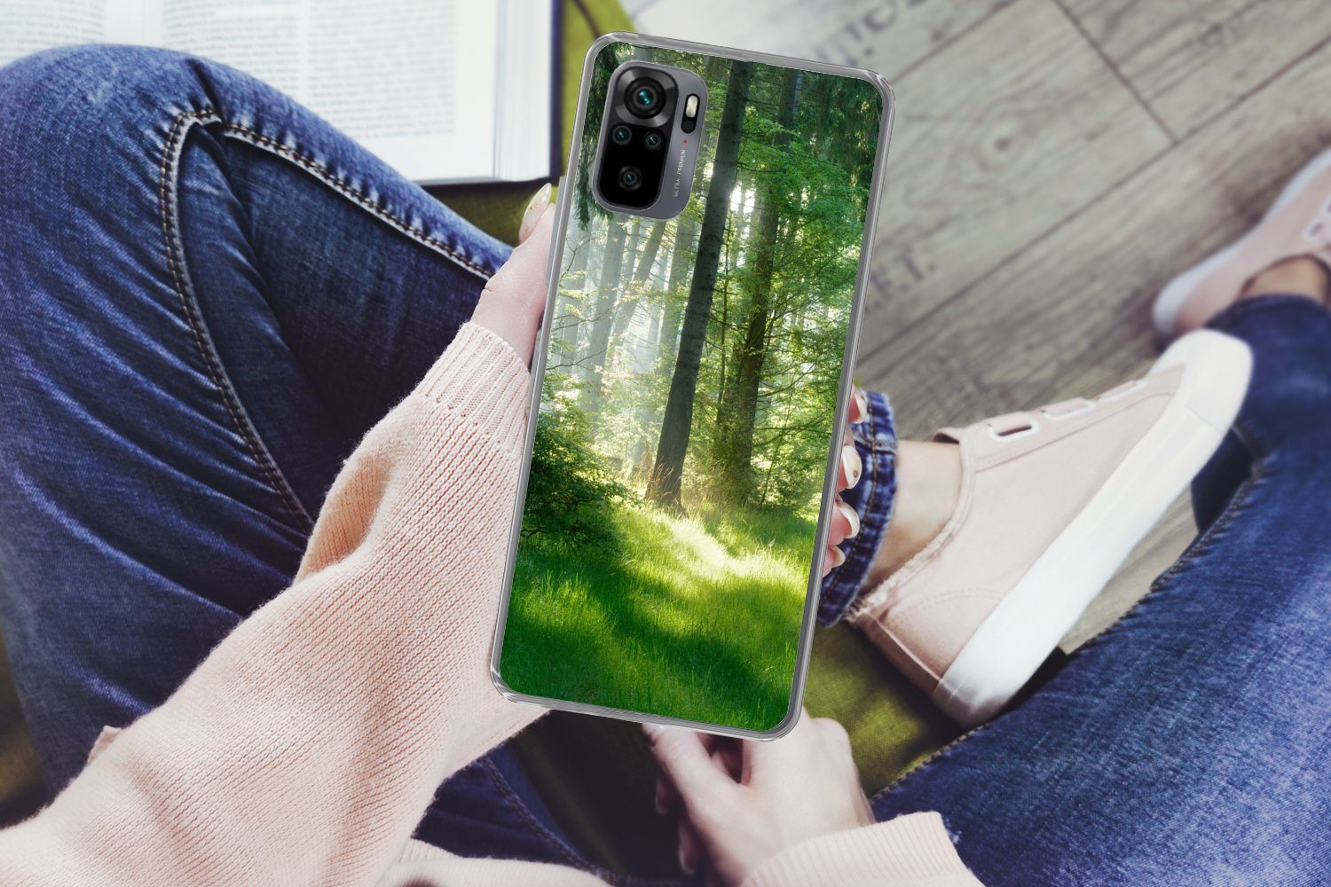 MuchoWow Handyhülle für Xiaomi Redmi Note 10S Natur - Bäume - Wald - Grün - Sonne - Gras -, Phone Case, Silikon, Schutzhülle Dünn