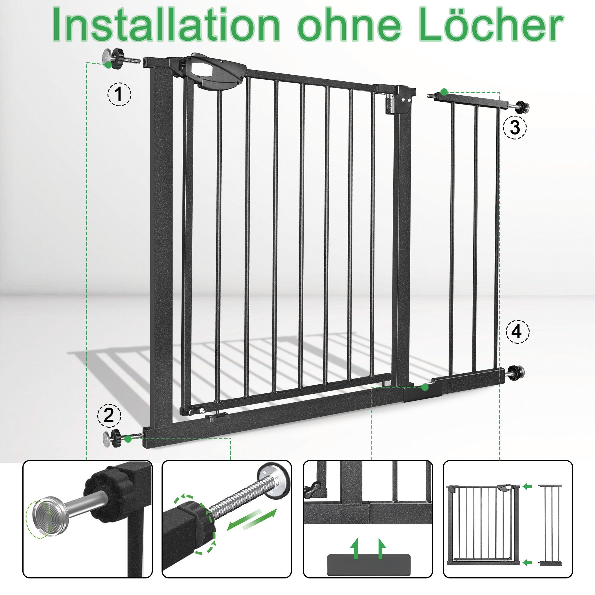 FIVMEN Treppenschutzgitter Türschutzgitter Treppengitter ohne bohren für Kindersicherheit, 76cm Hoch Weiß/Schwarz aus Metall – Bild 5 von 5