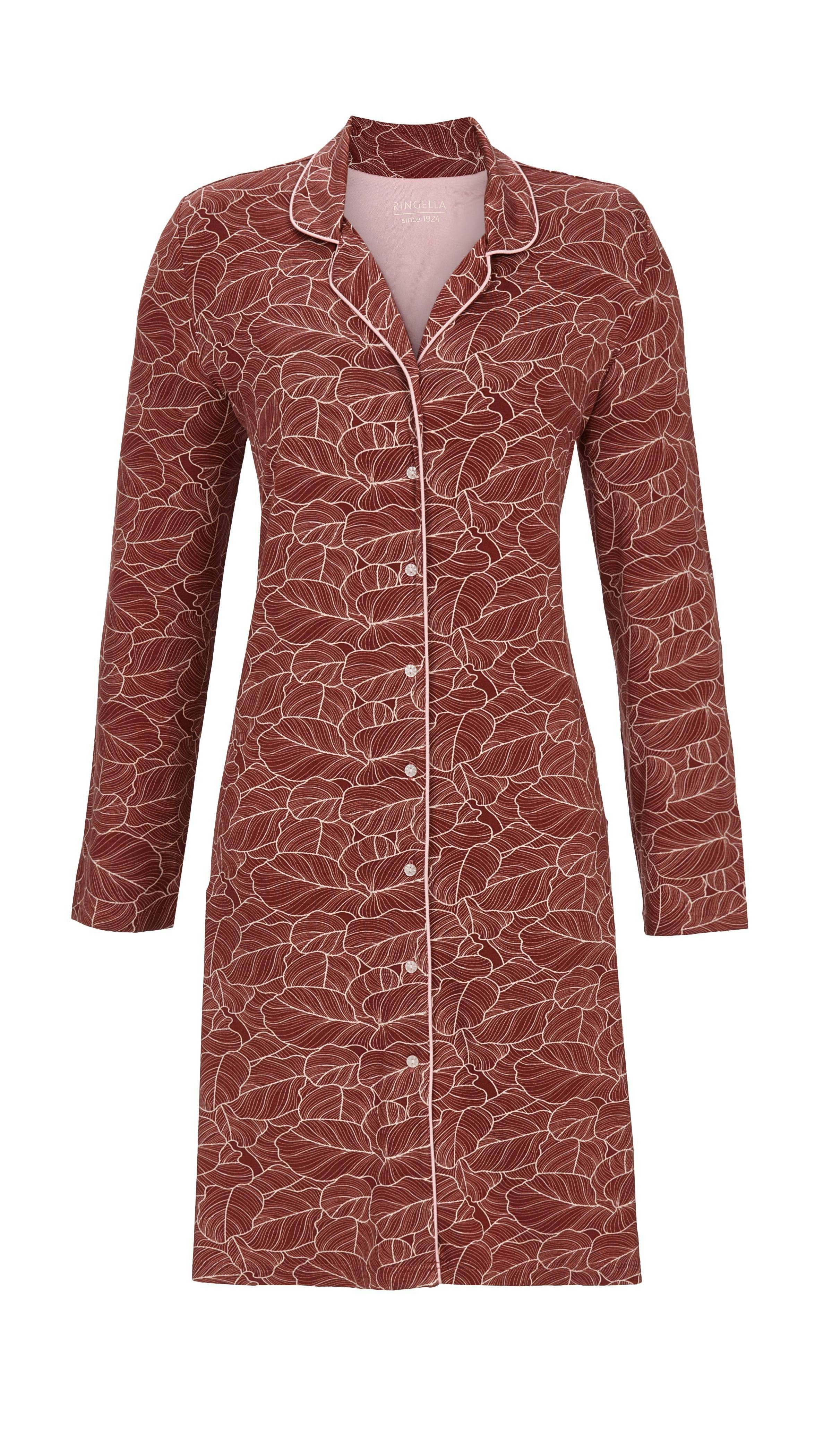 Ringella Nachthemd durchgeknöpft mit Blätterdessin stilisiertes Blätterdessin