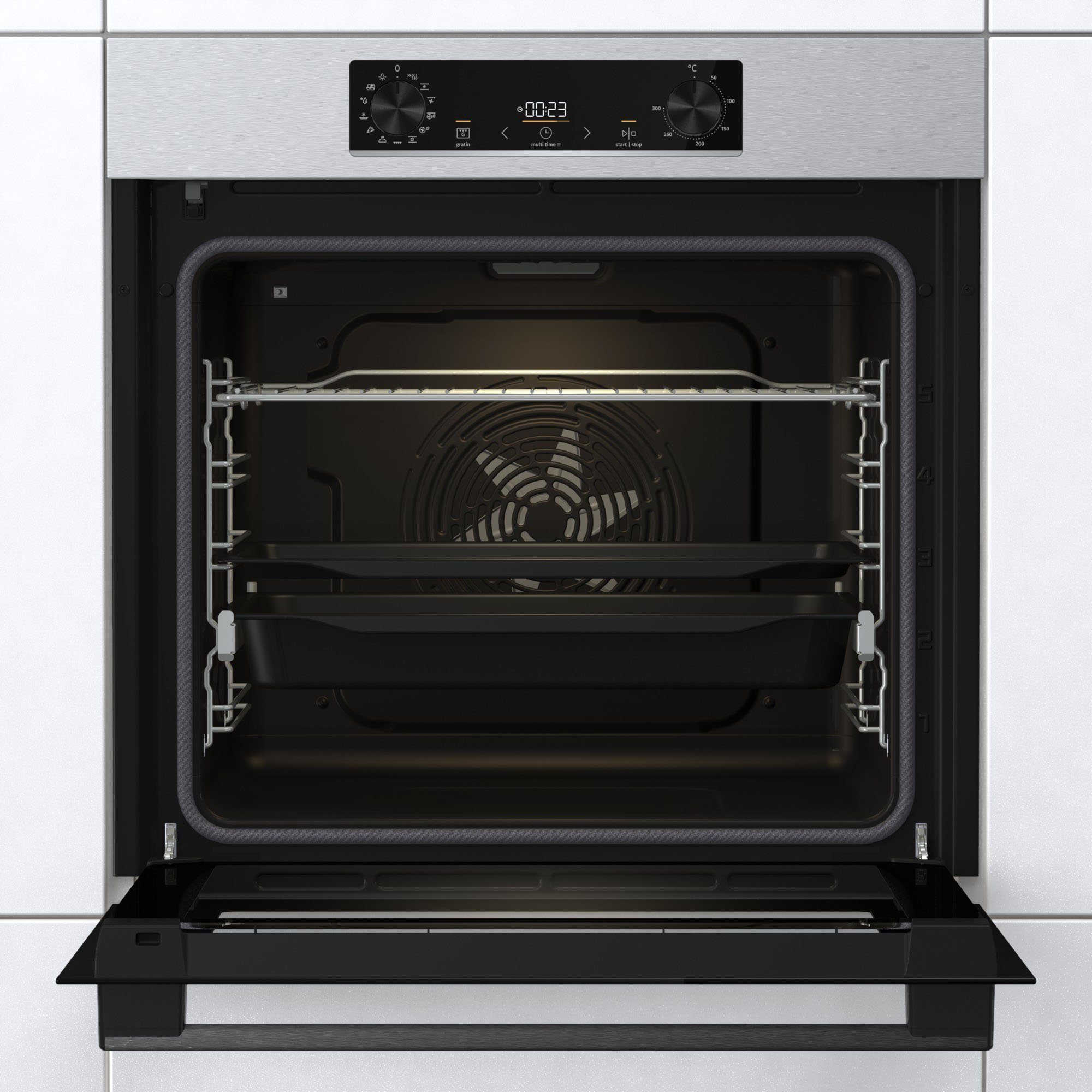 GORENJE Backofen 60cm Pizza Funktion Pyrolyse Selbstreinigung Teleskopauszug BPSB737OTX, mit 1-fach Teilauszug